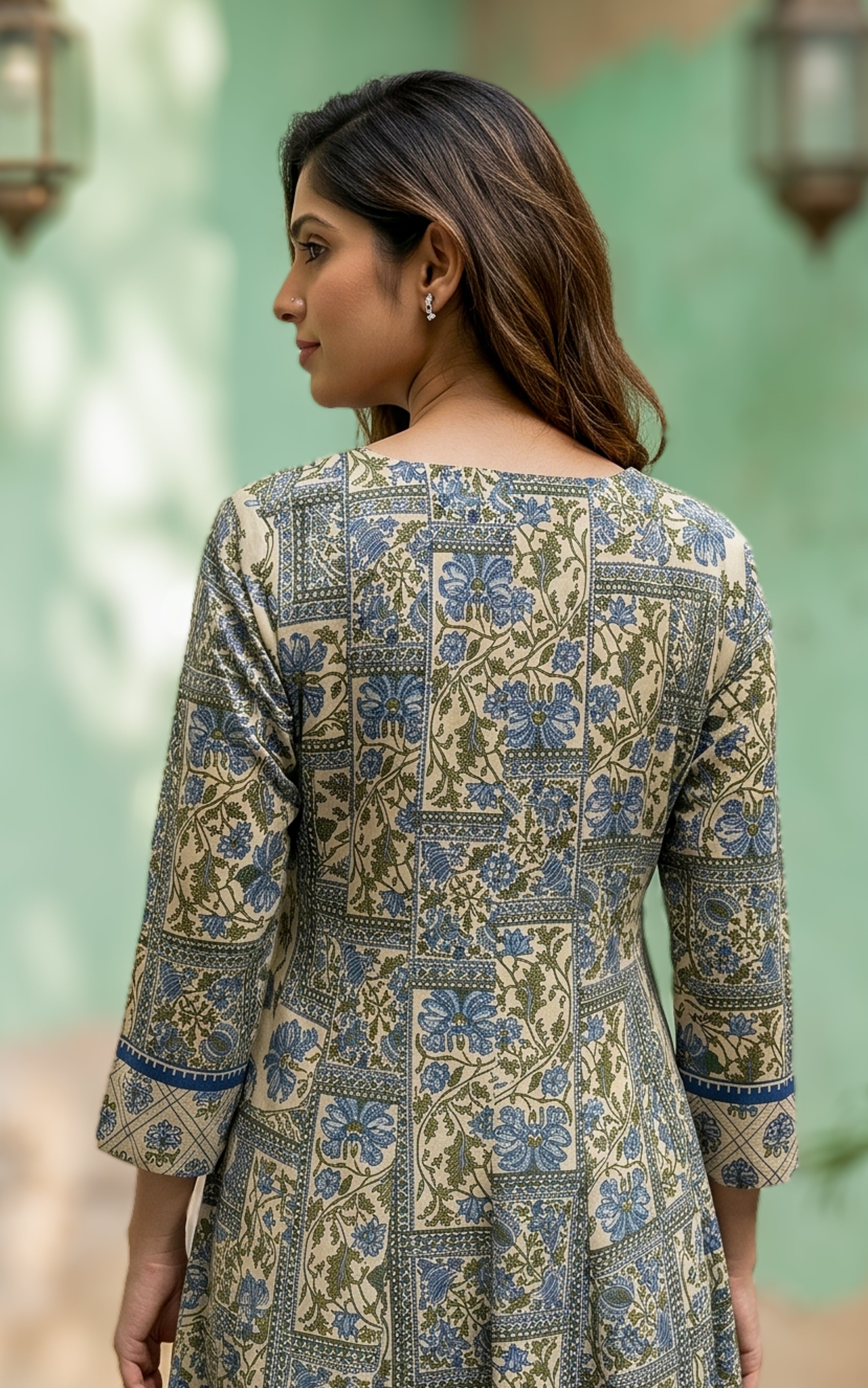 Traditional printed cotton Anarkali kurti for women