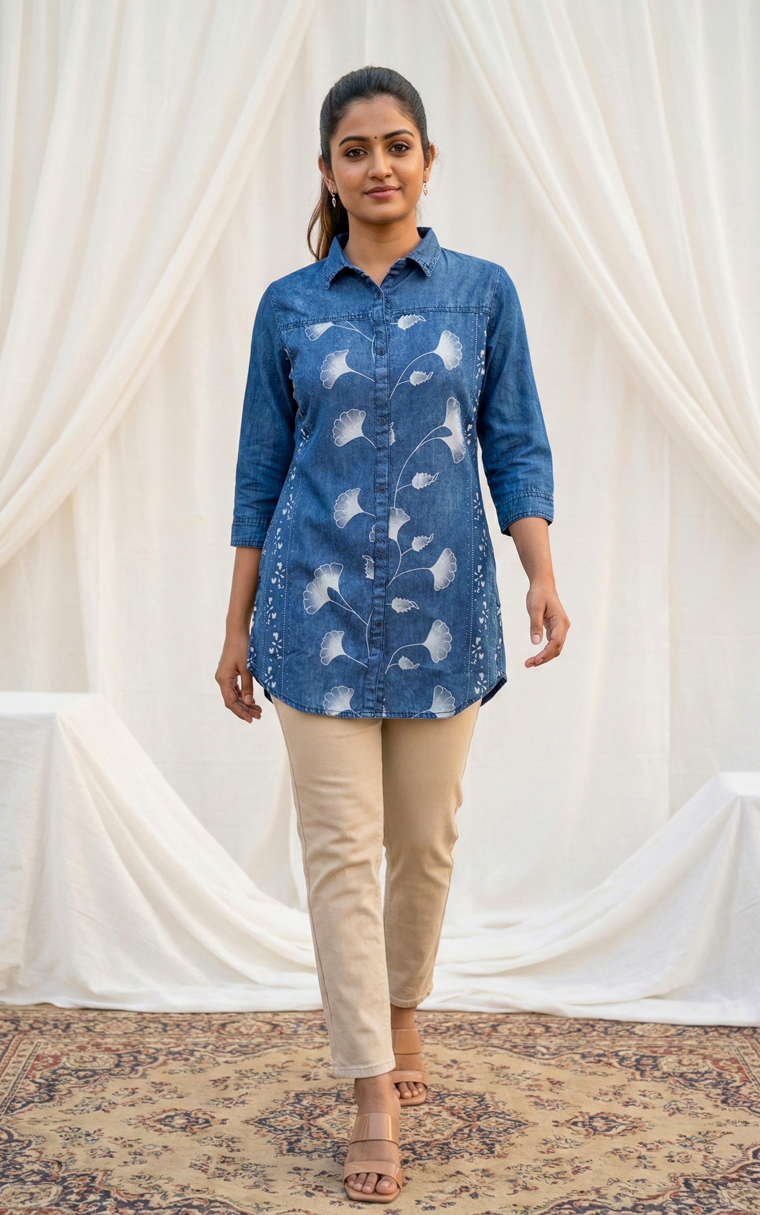 Trendy denim blue short top for women