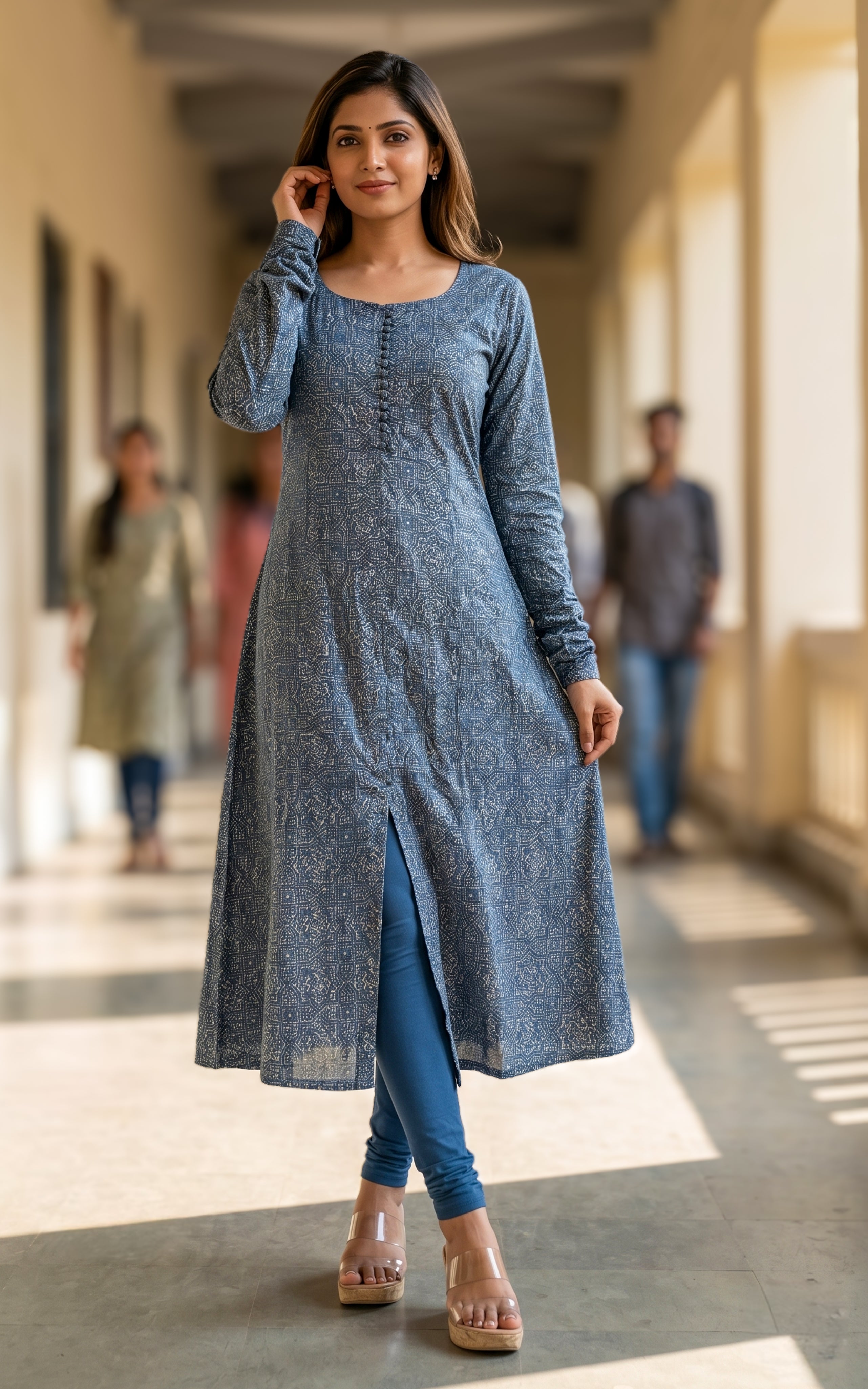 Blue casual wear cotton kurti for women