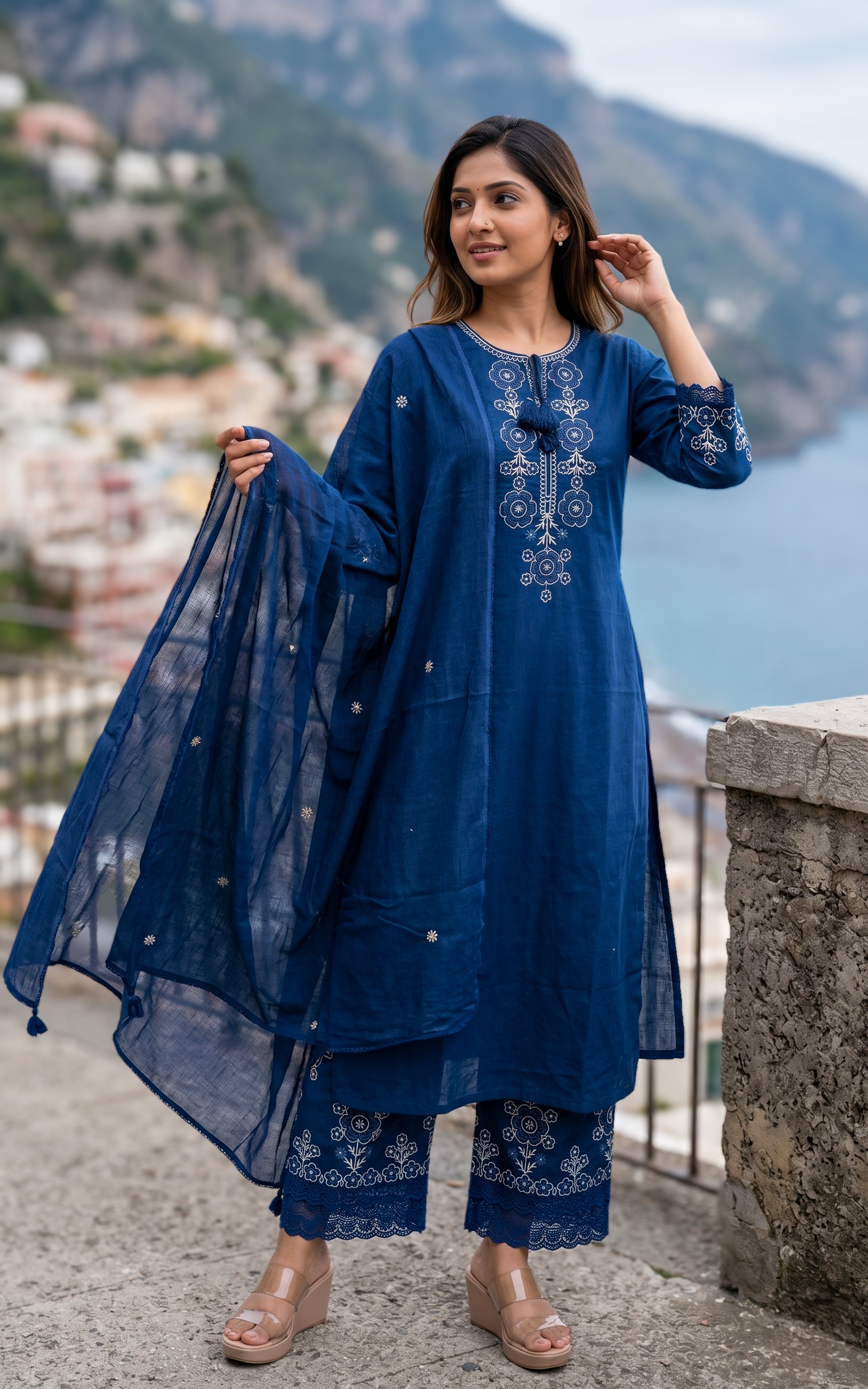 Cotton kurti with palazzo pants for women