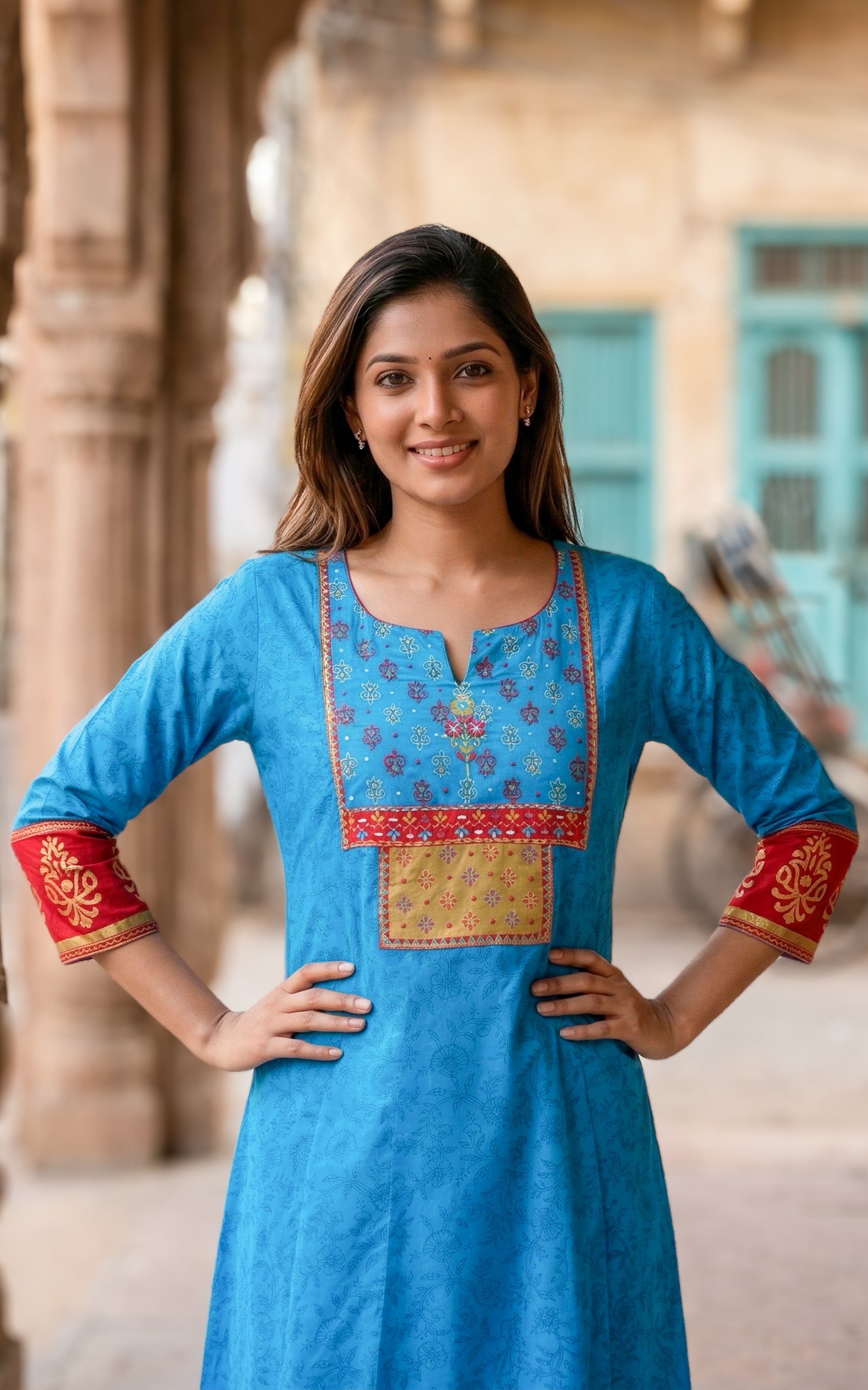 Blue traditional cotton kurti for women