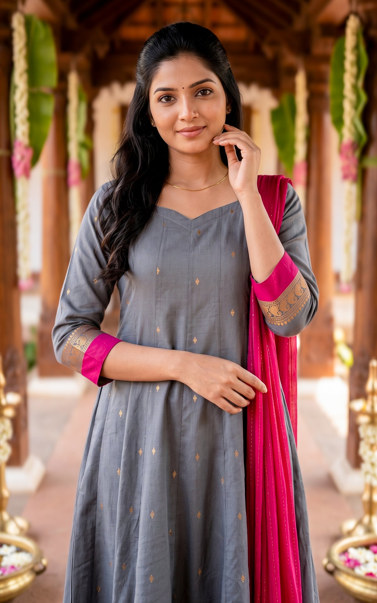 Kundhavai Grey (Kurti+Dupatta)