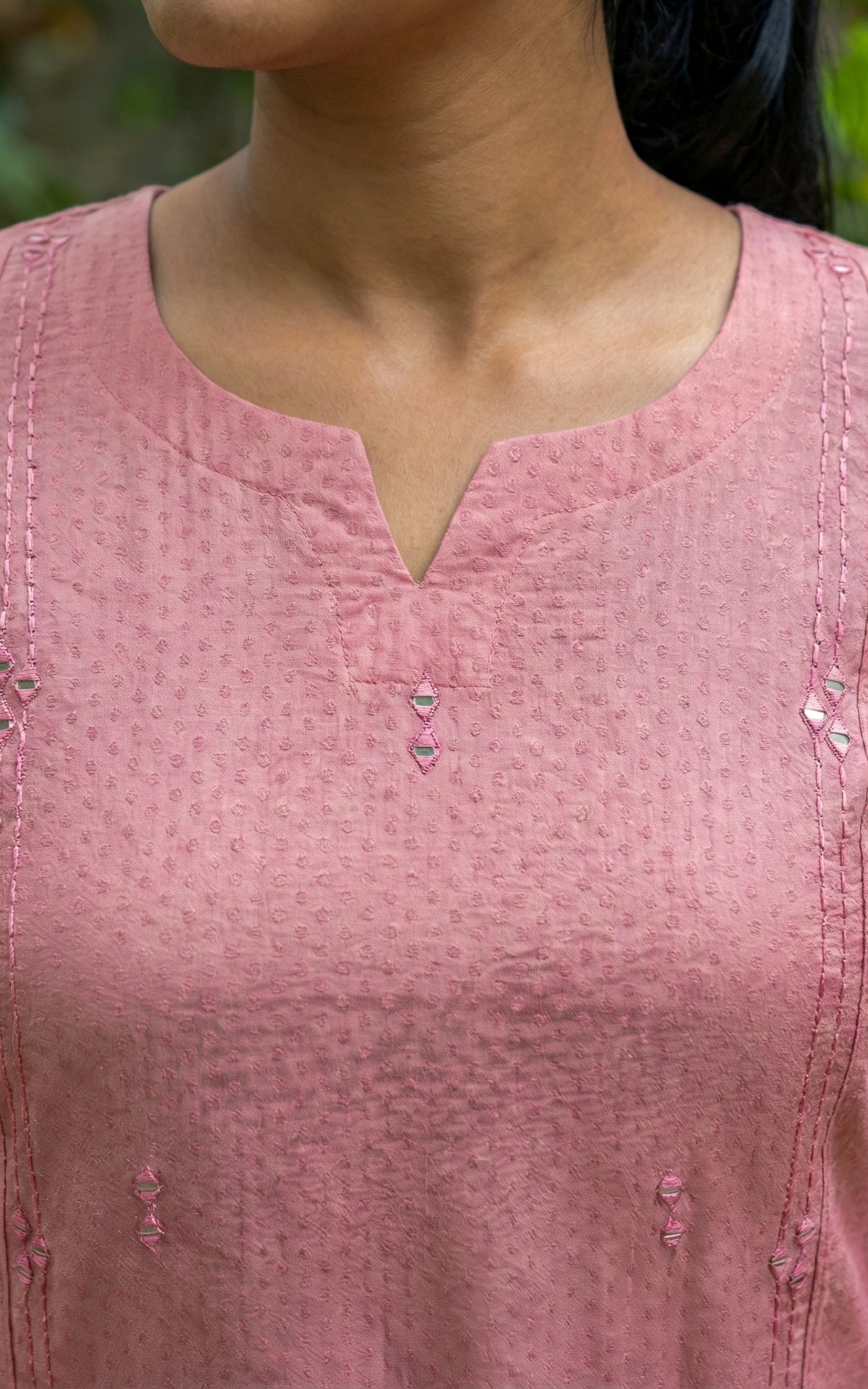 Instore - Dusty Pink Art Silk Straight Cut kurti with Side Slit with Mirror Work and No Lining