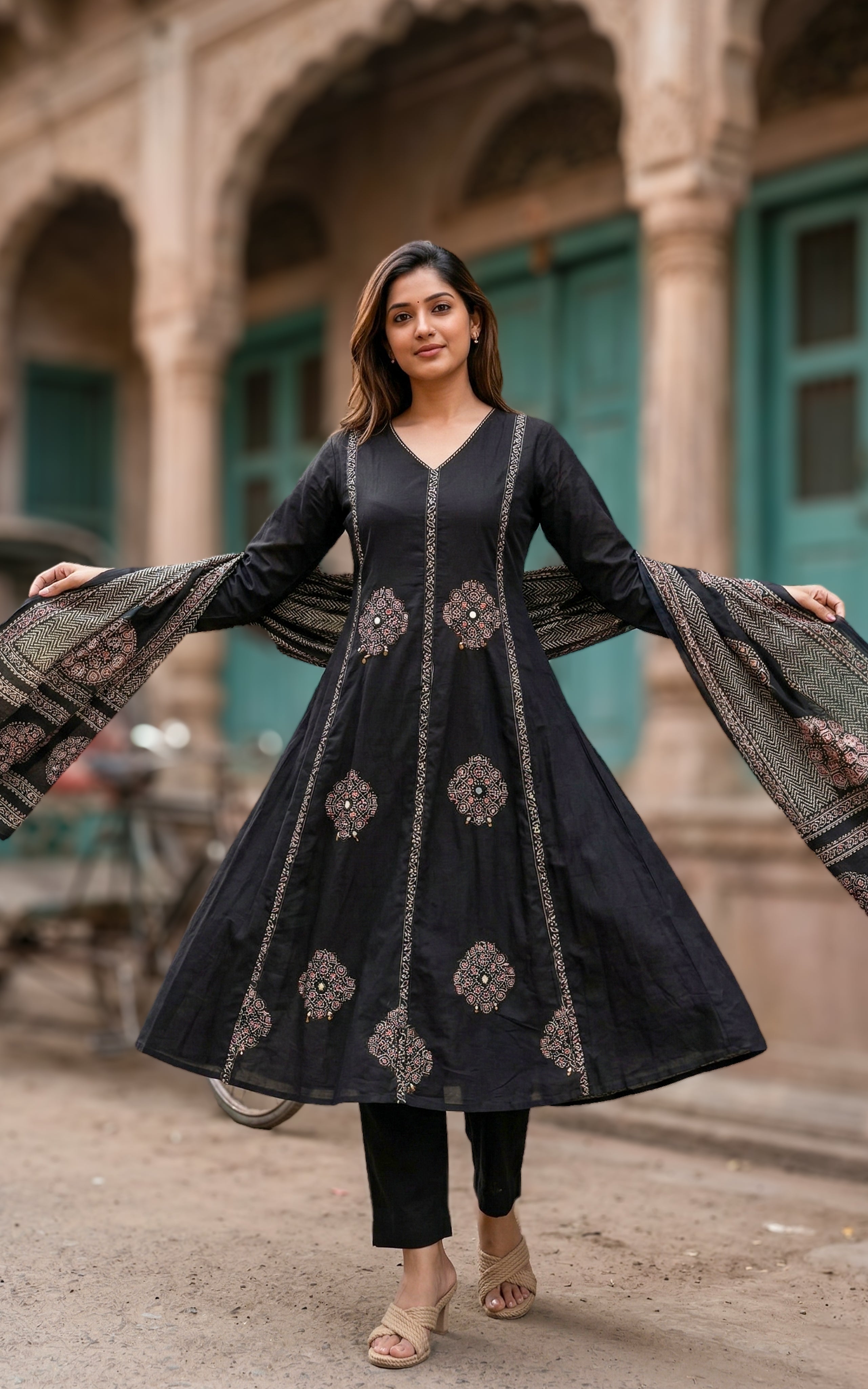 Black traditional Anarkali kurti for women
