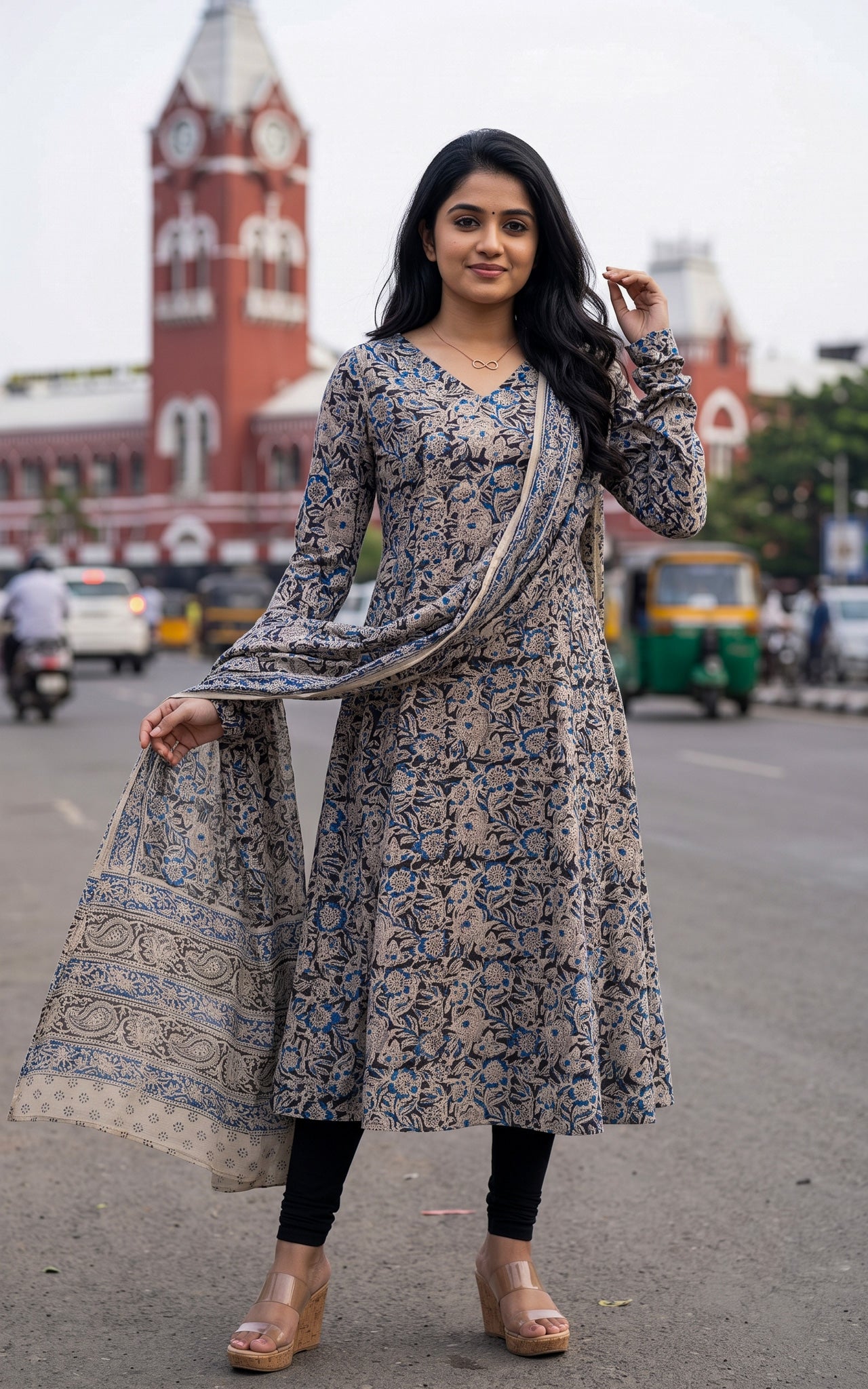 Black Kalamkari Cotton Kurti Dupatta for Women