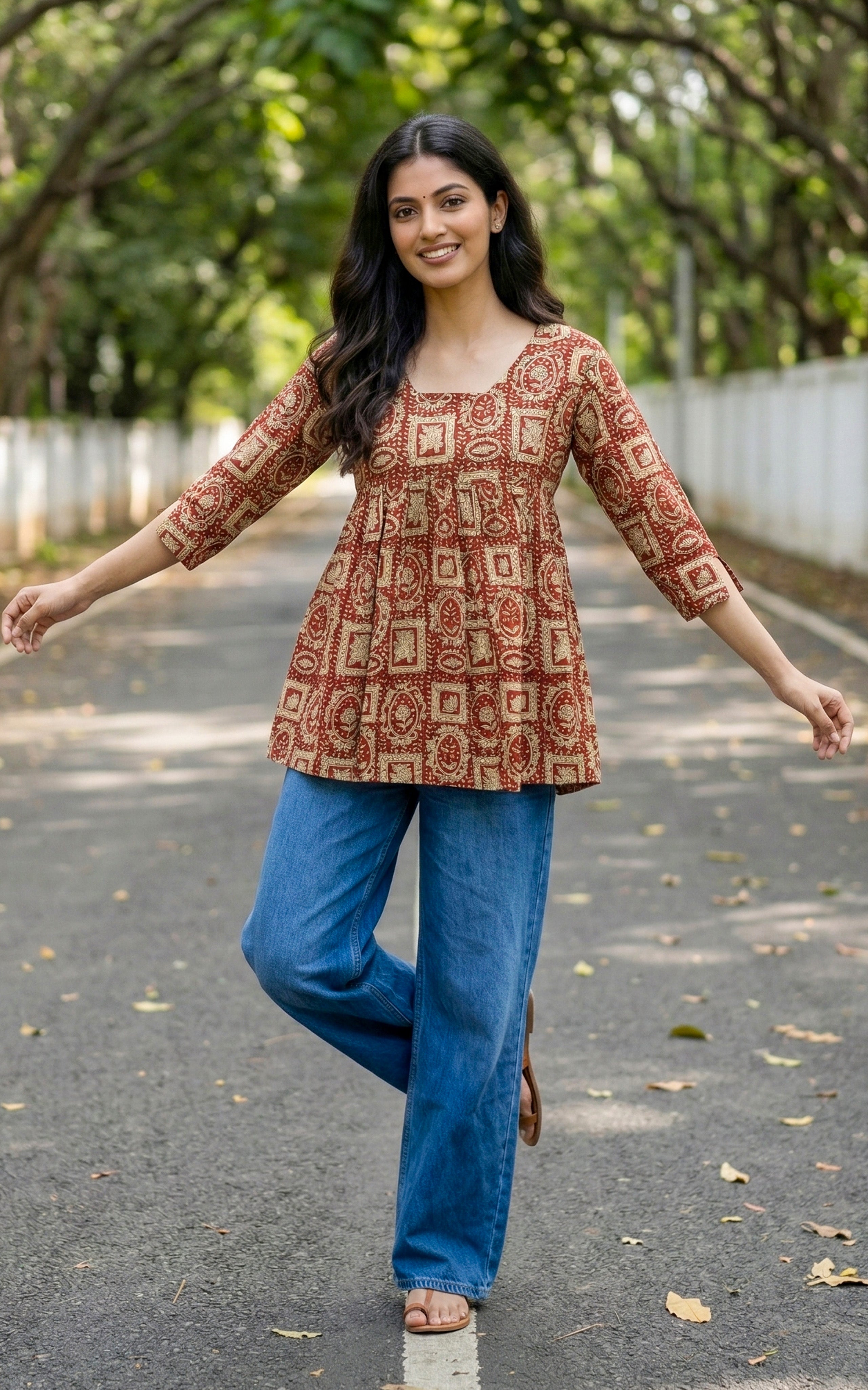Hand Block Printed Top for Women
Maroon Cotton Short Top for Women