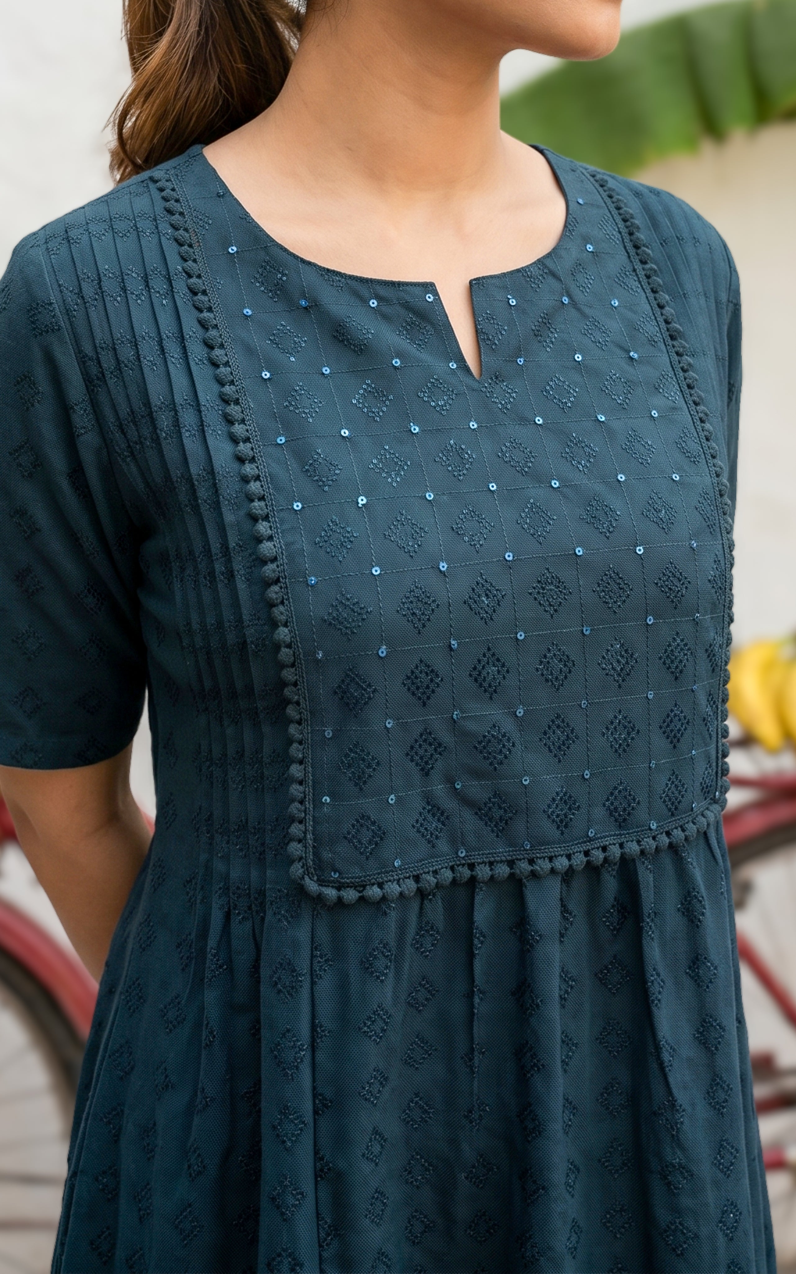 Stylish Bottle Green Embroidered Maxi For Women