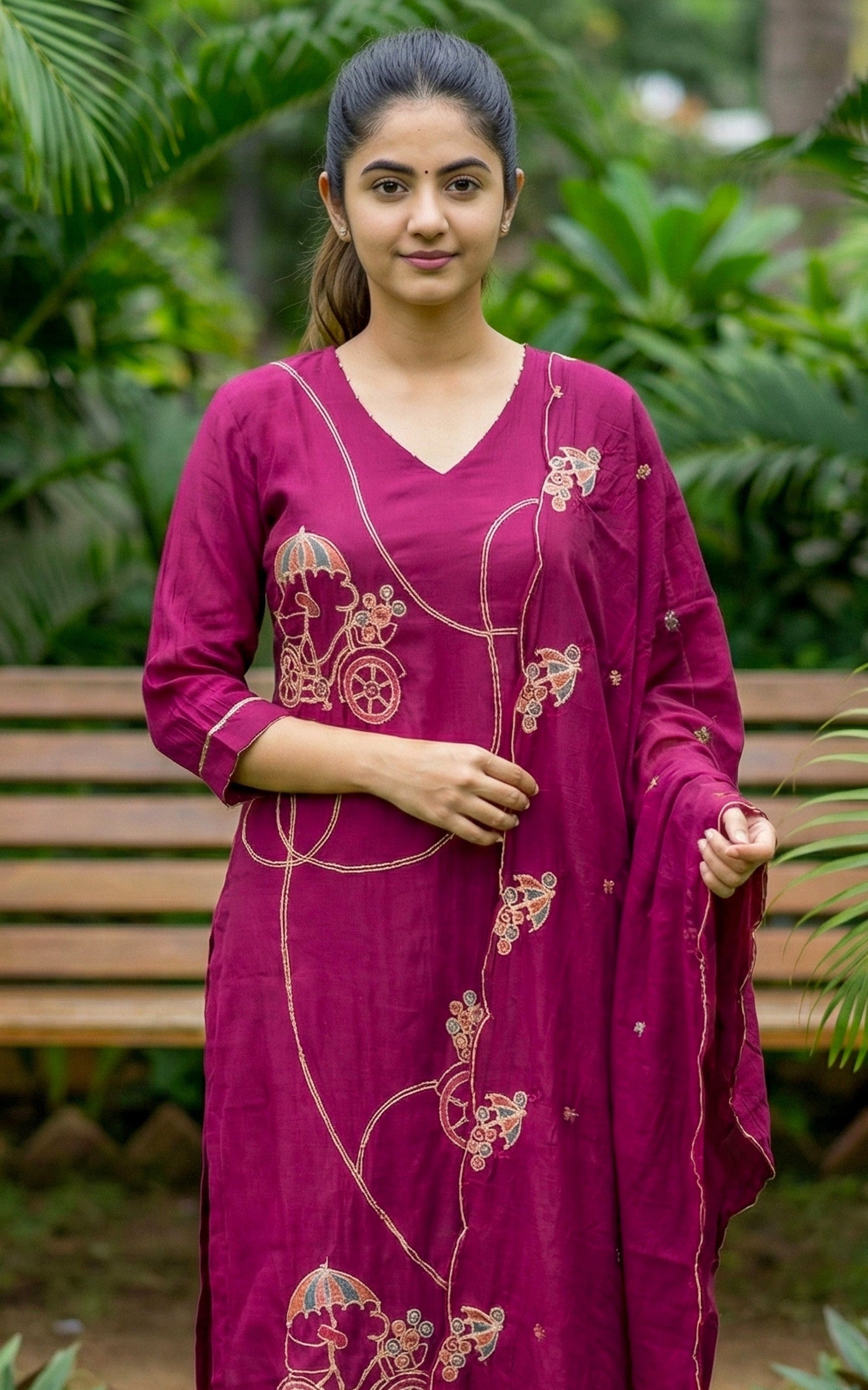 Magenta straight cut kurti for women 