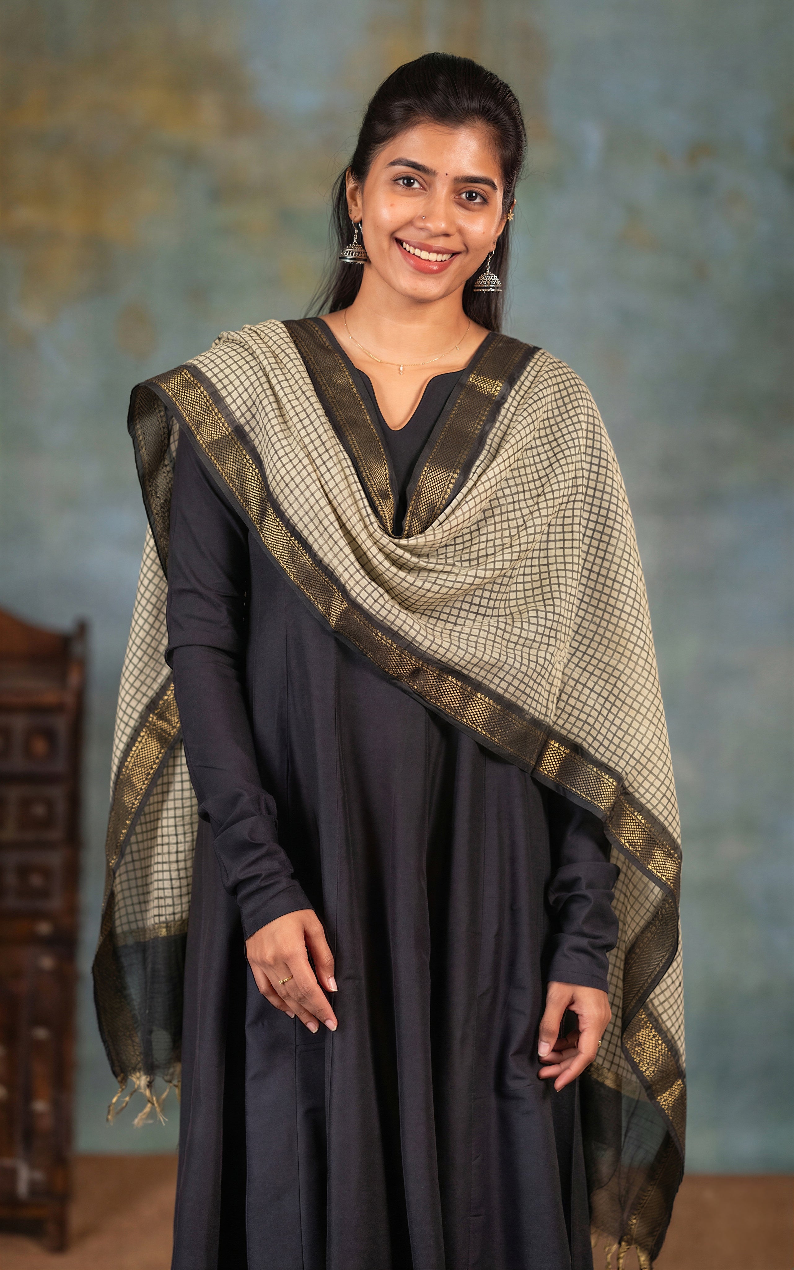 Paired with handblock printed dupatta