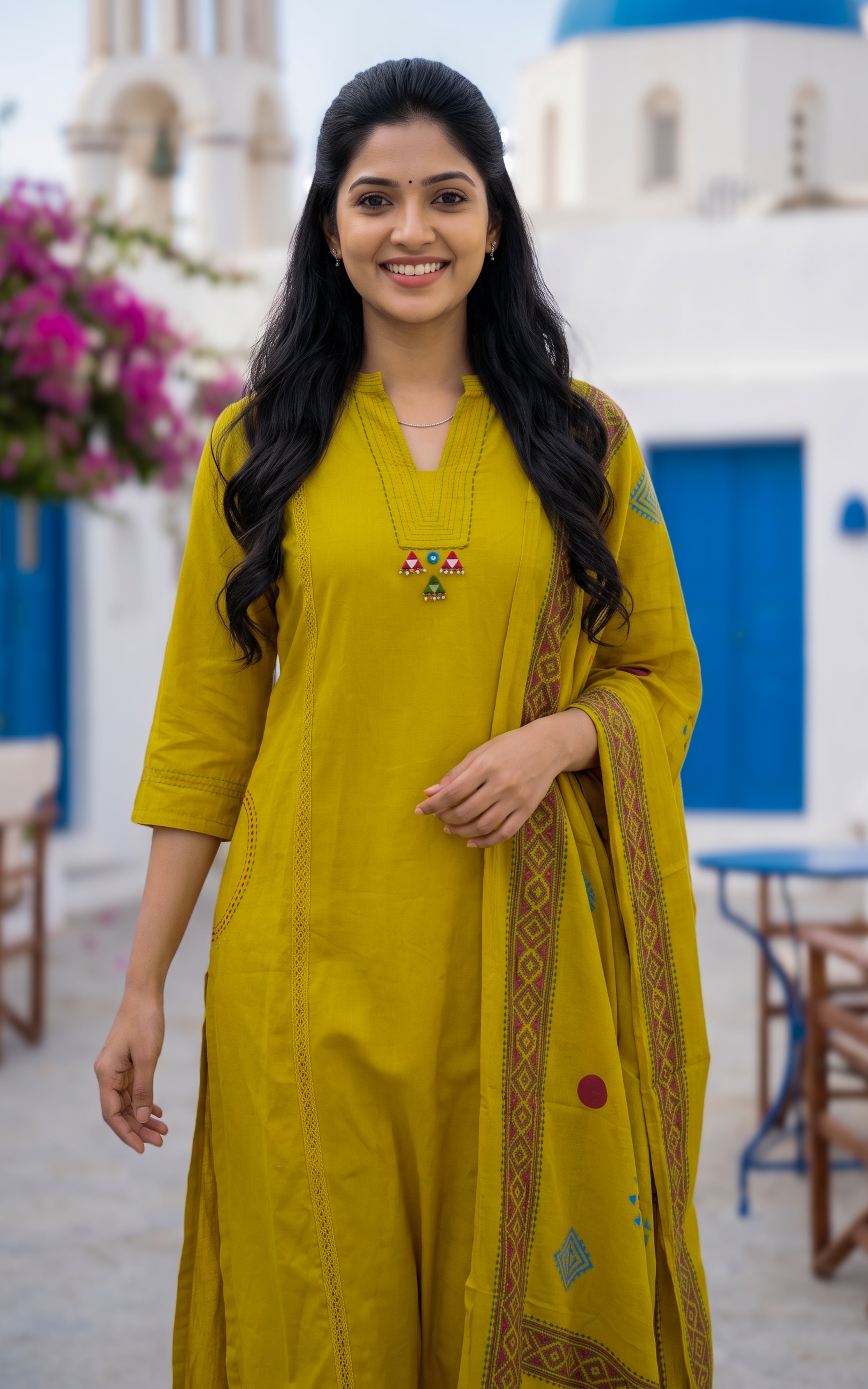 Mustard Cotton Ethnic Wear Kurti Set for Women