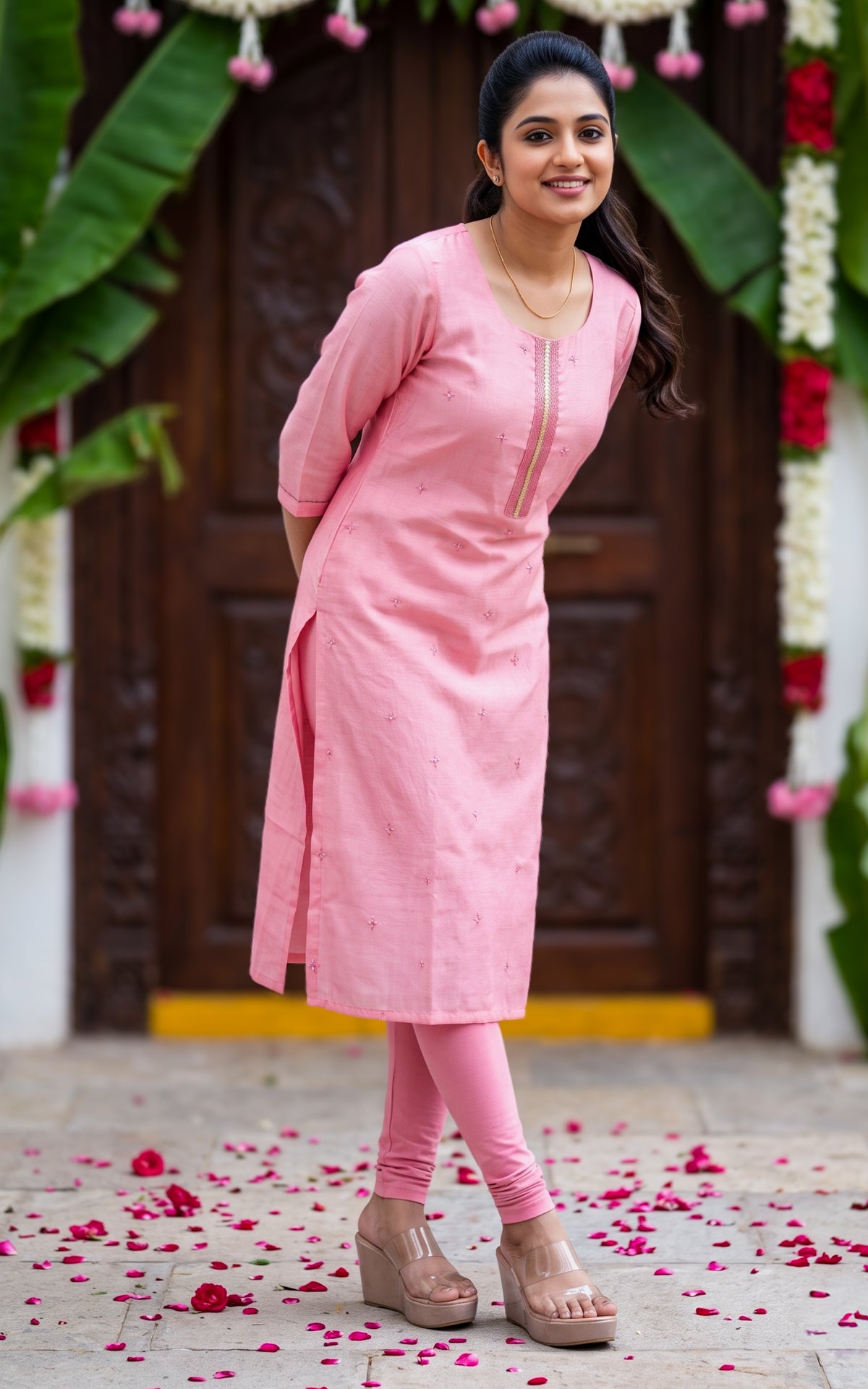 Baby Pink Art Silk Blend Festive Collection Kurti for Women