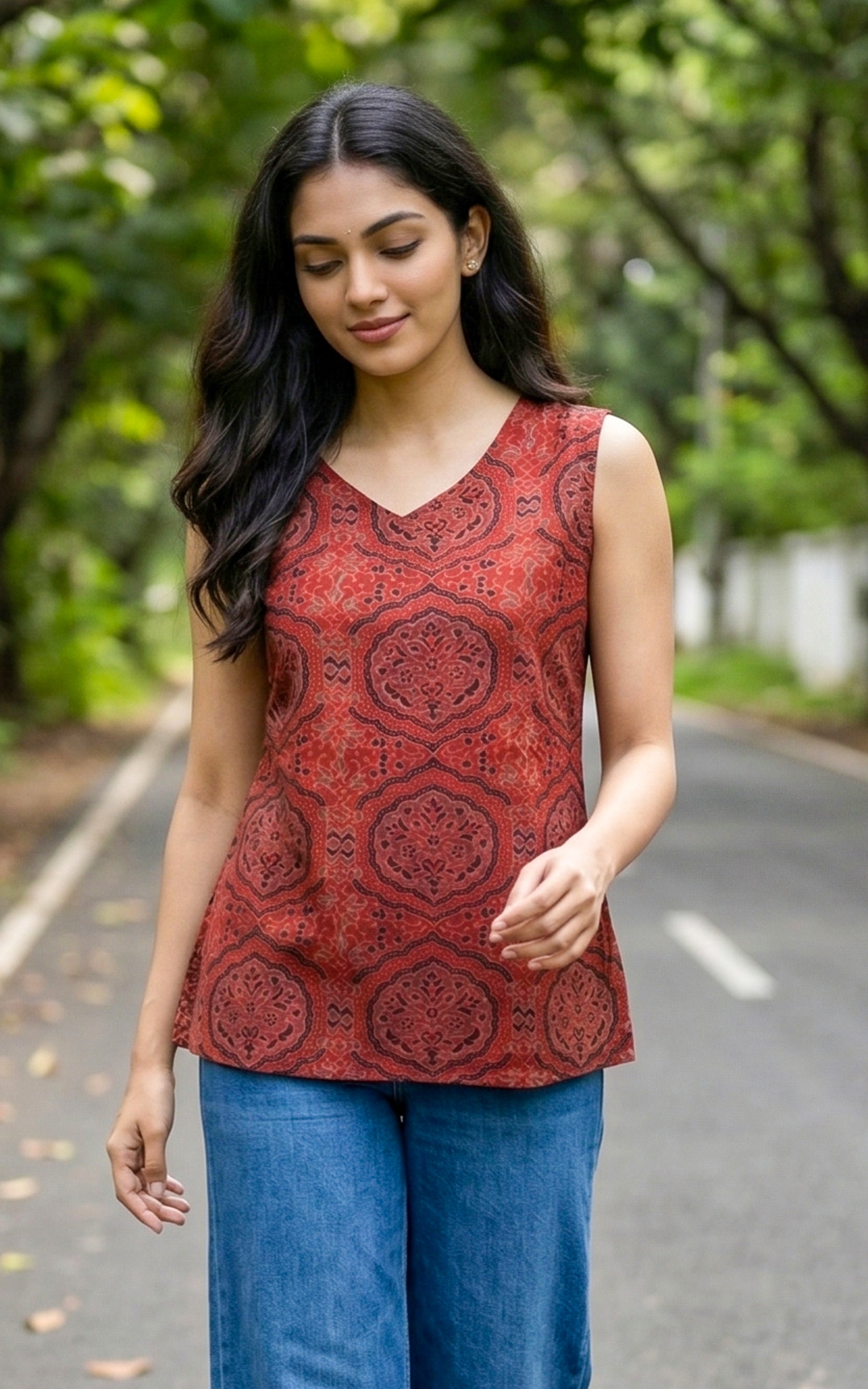 Casual Rust Cotton Top for Women