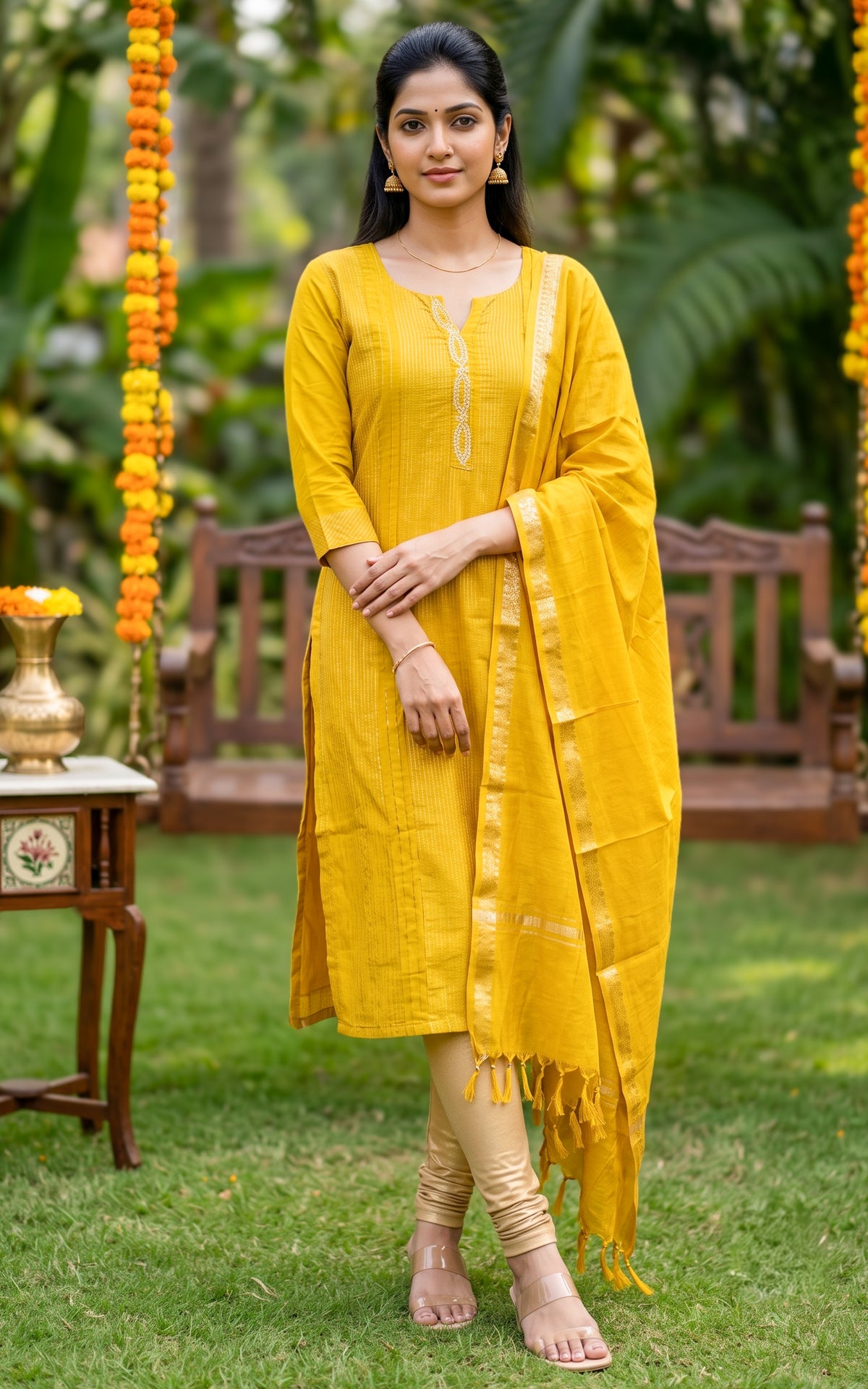 Delisha Lime yellow (Kurti+Dupatta)