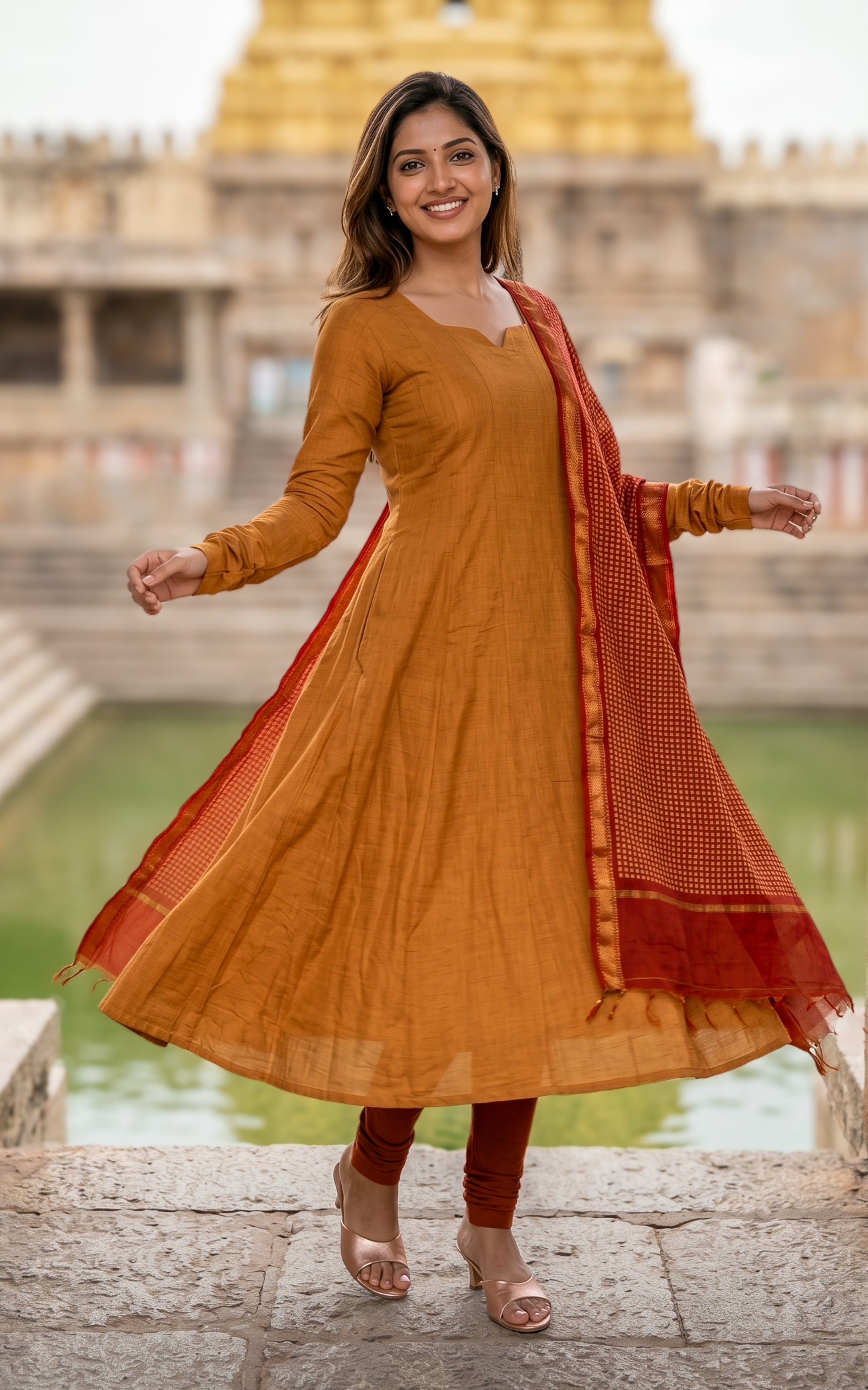 Elegant anarkali with piping detail