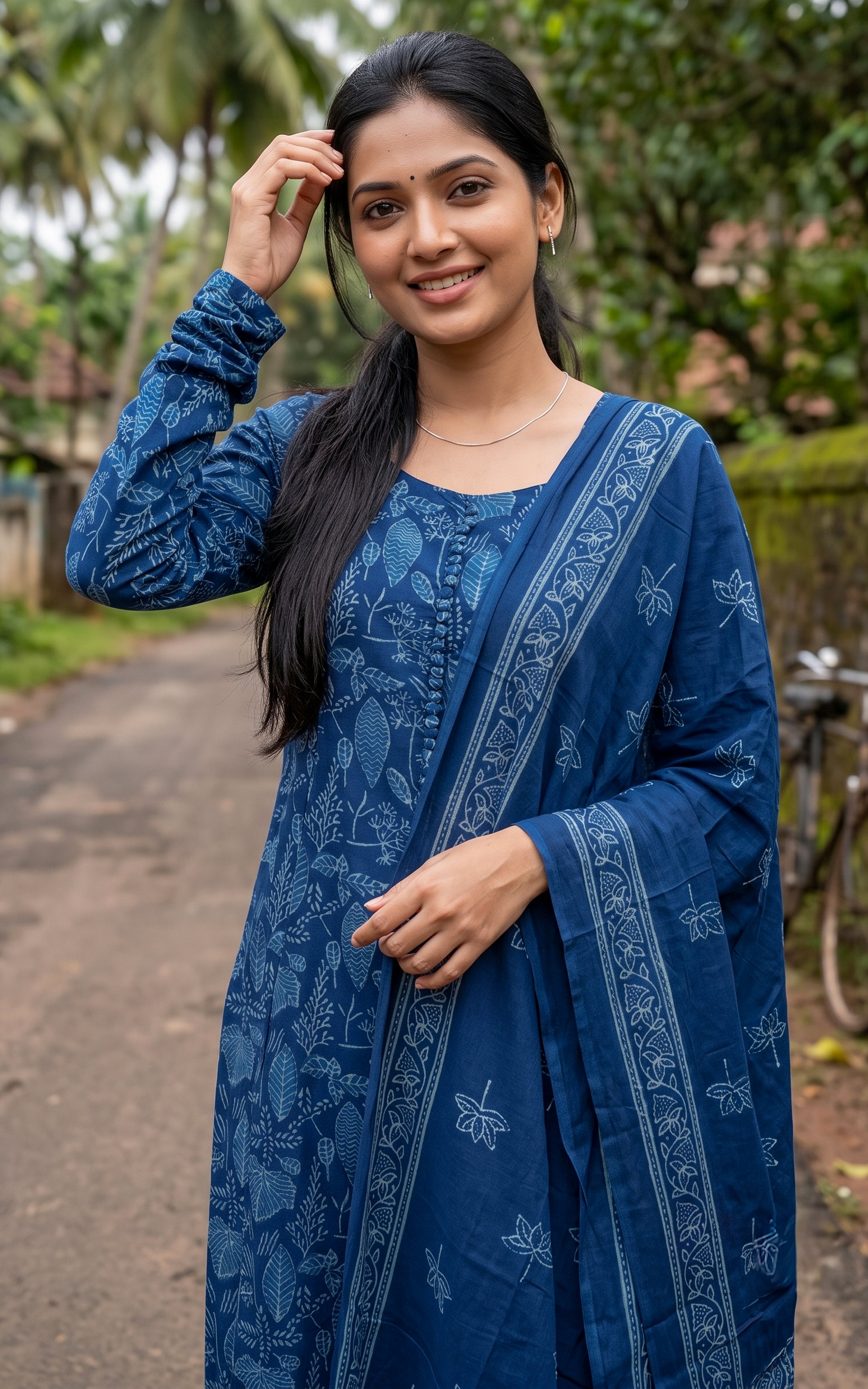Indigo Blue Cotton Ethnic Wear Kurti with Dupatta for Women