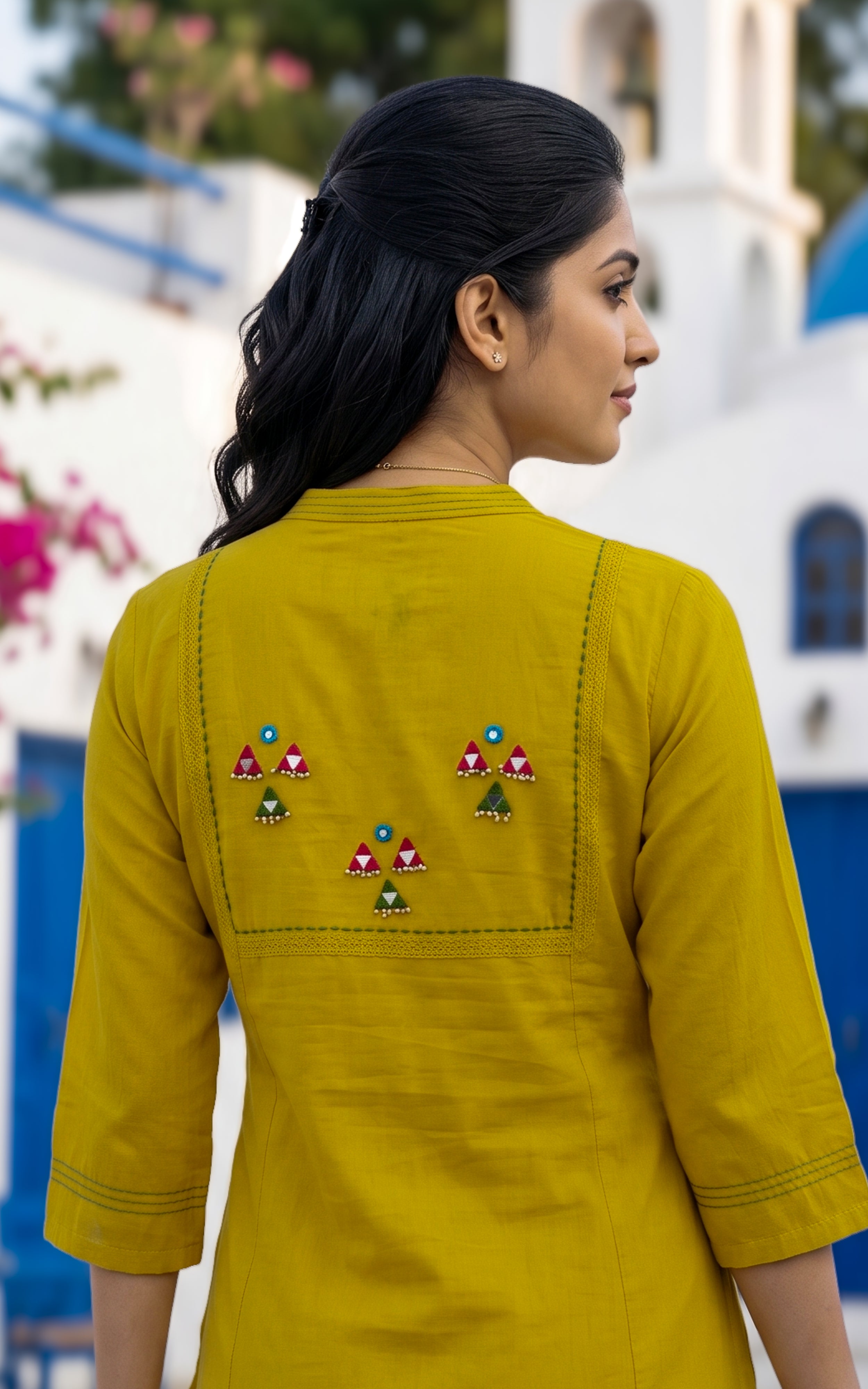 Mustard Cotton Kurti Set with Handblock Cotton Dupatta for Women