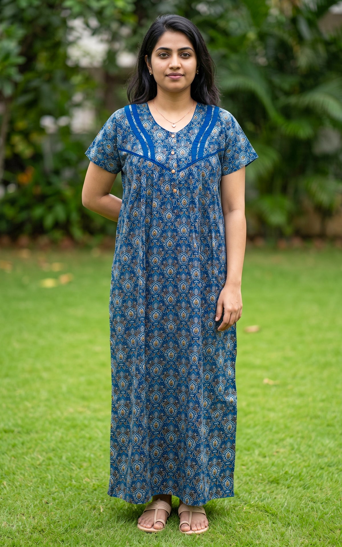 Instore – Blue Cotton Straight Fit Nighty for Women – Cotton – Printed – Ethnic Wear
