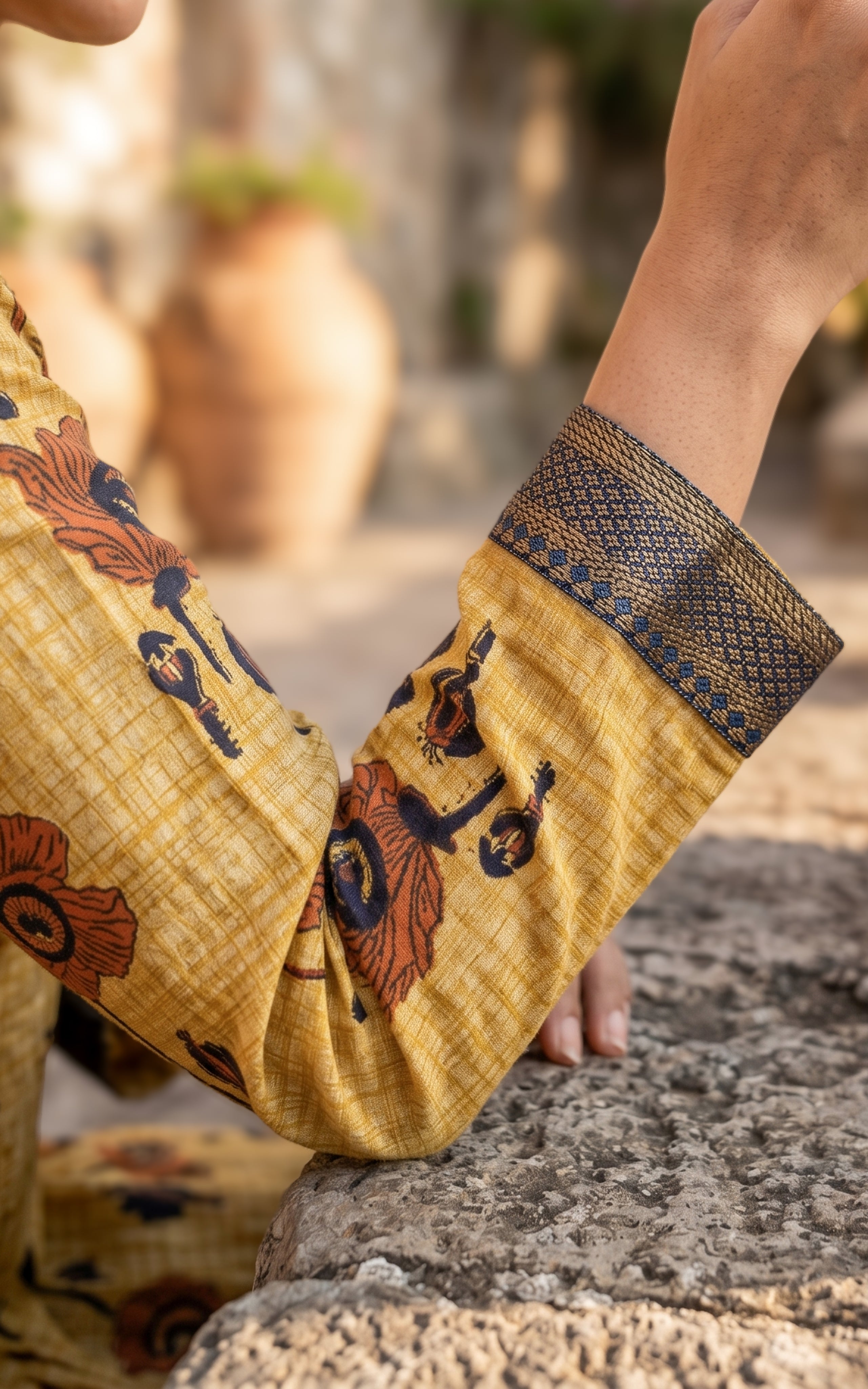 Yellow Anarkali kurti with one side pocket for women