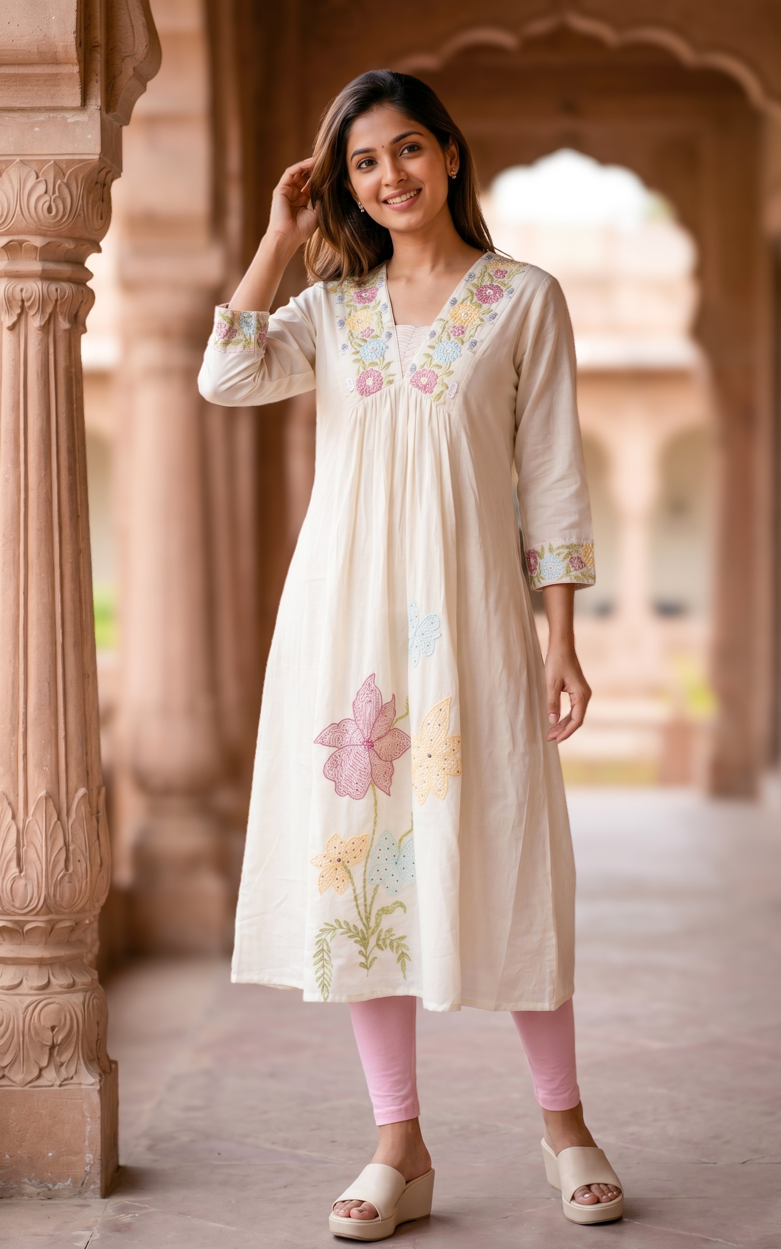 White cotton Aline kurti for women