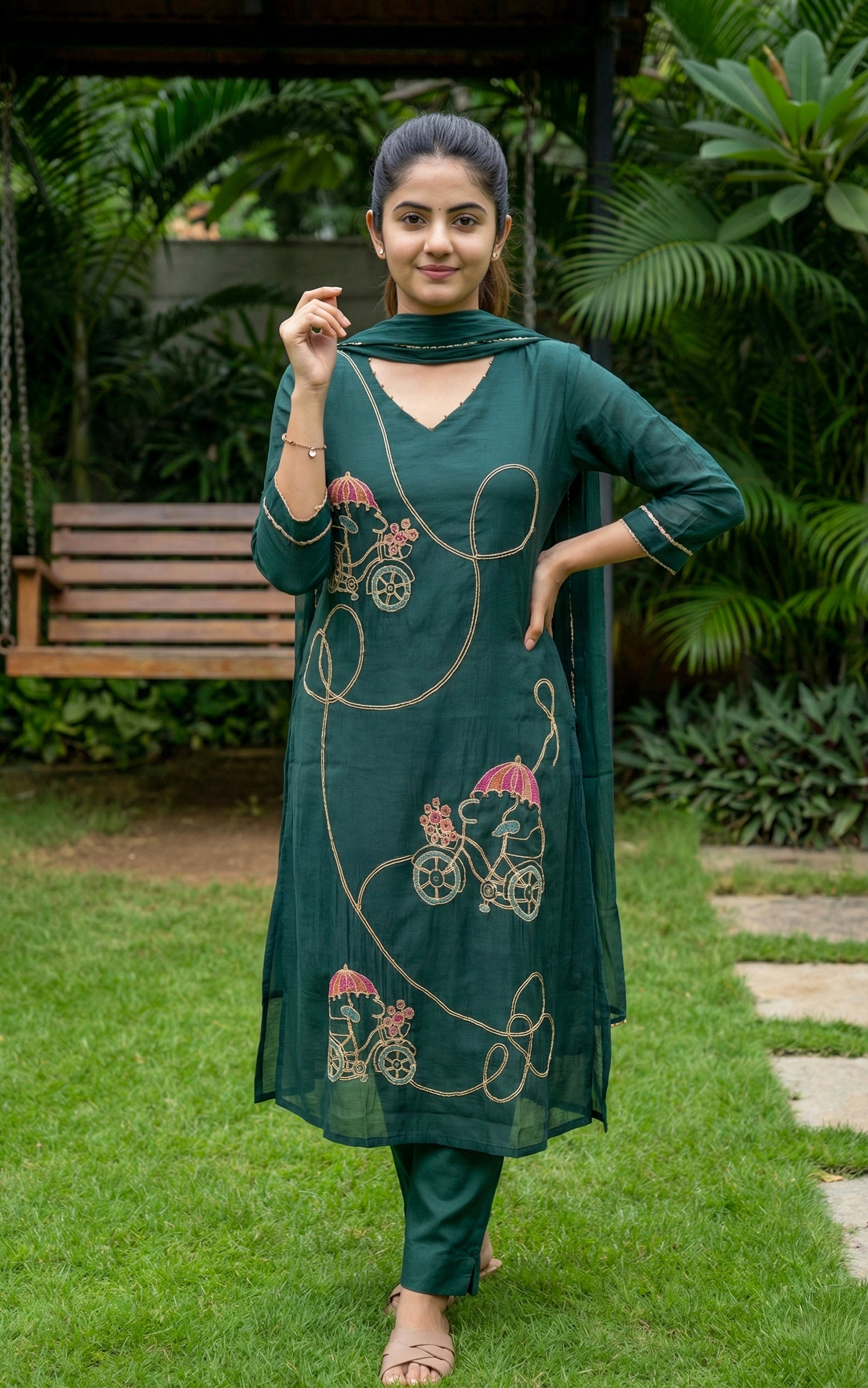 A-line kurti with 3/4 sleeves