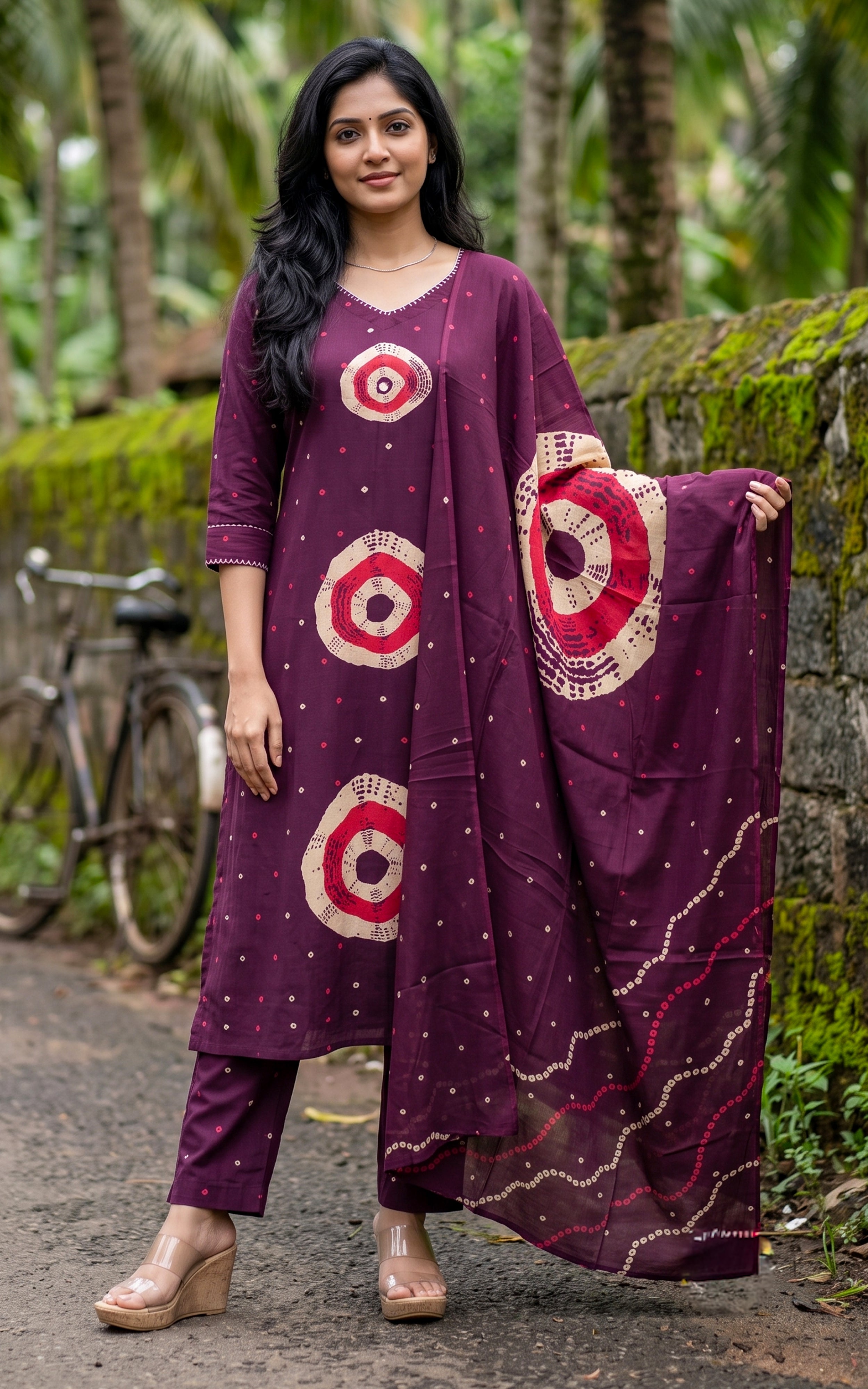 Purple Cotton Ethnic Wear Kurti Set with Dupatta for Women