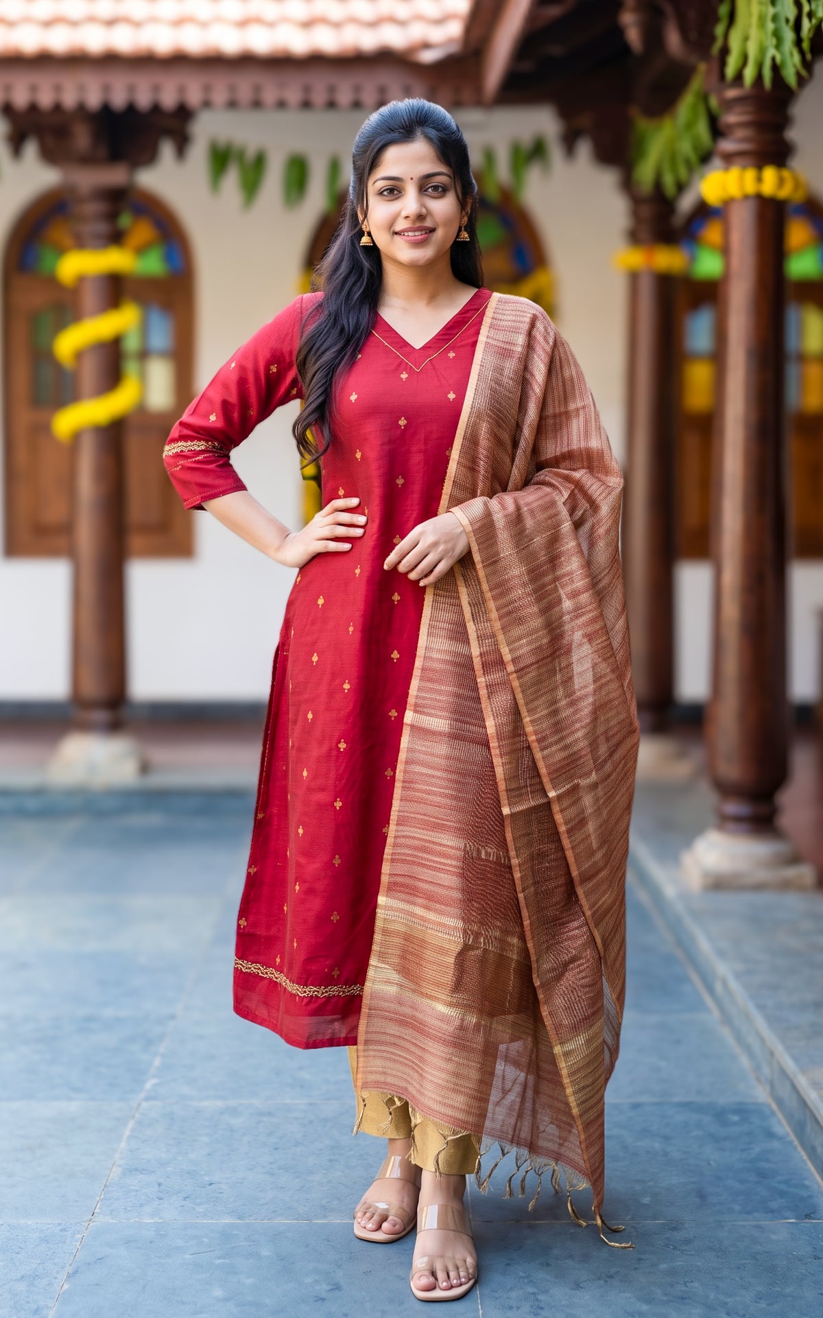 Yazhmika Red (Kurti+Dupatta)