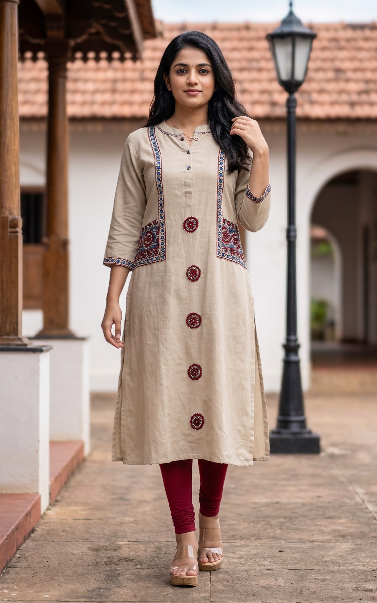Beige Cotton Elegant Kurti for Women