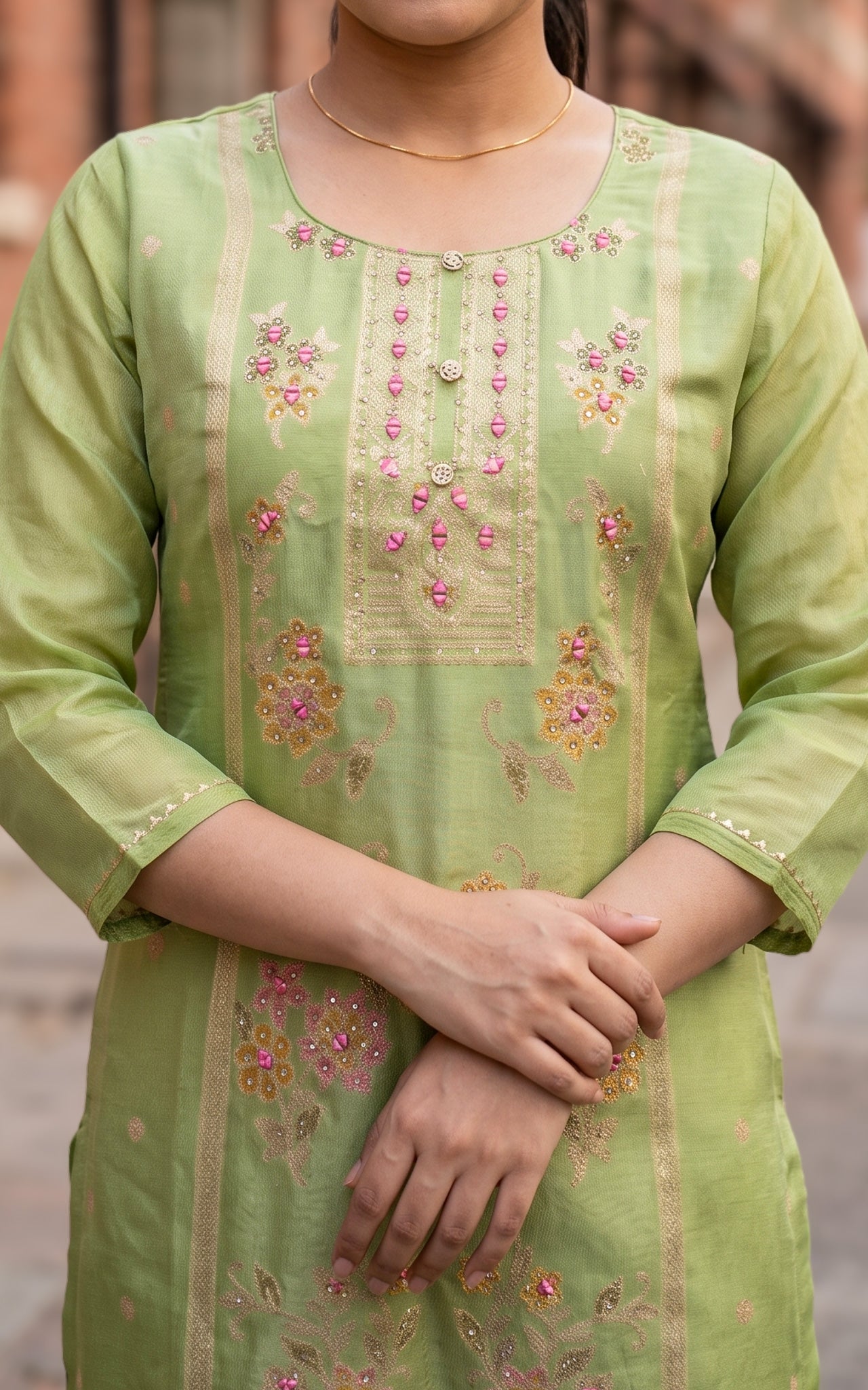 Pista Green Art Silk Office Wear Kurti Set for Women