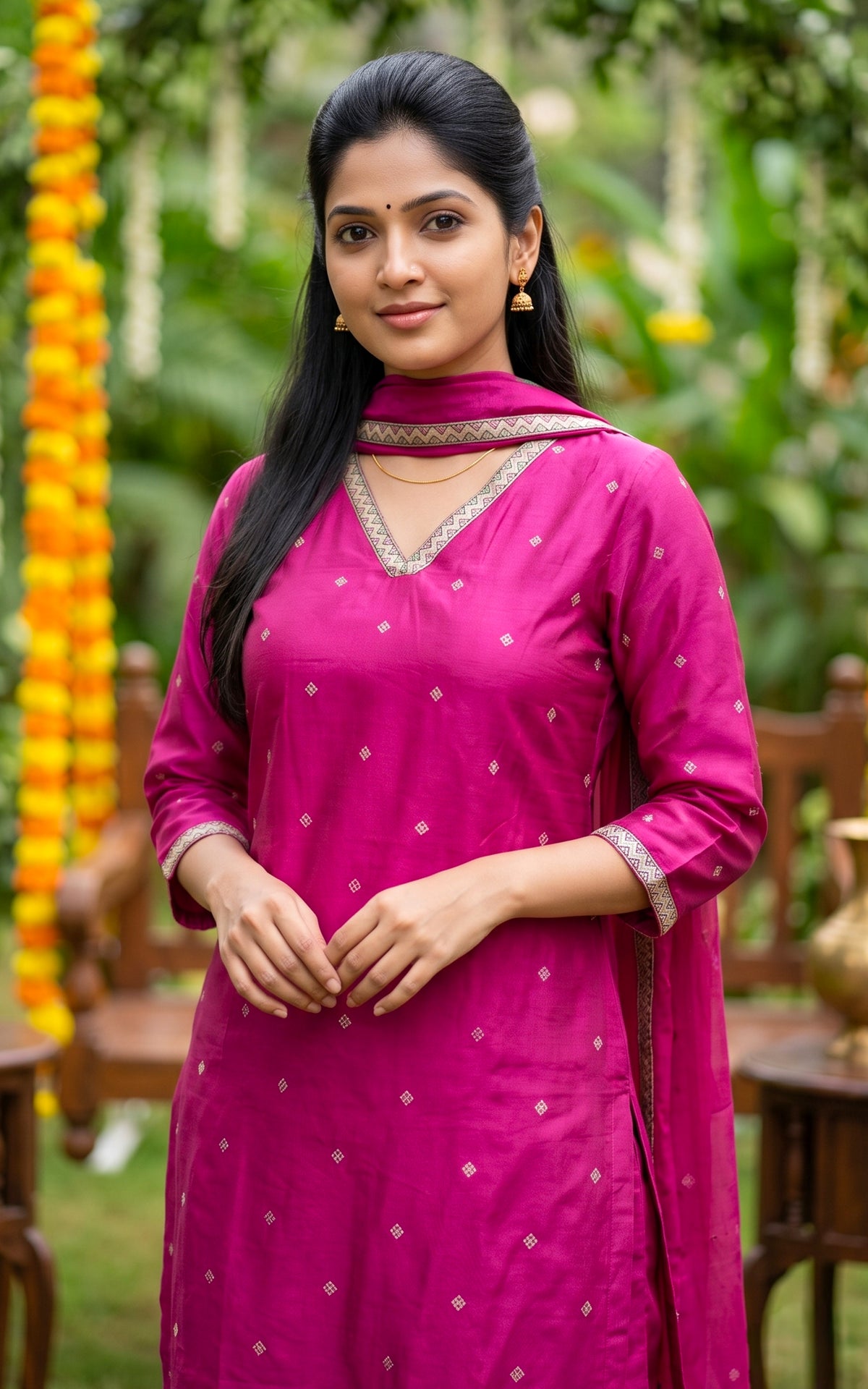 Nathira Magenta (Kurti+Pant+Dupatta)