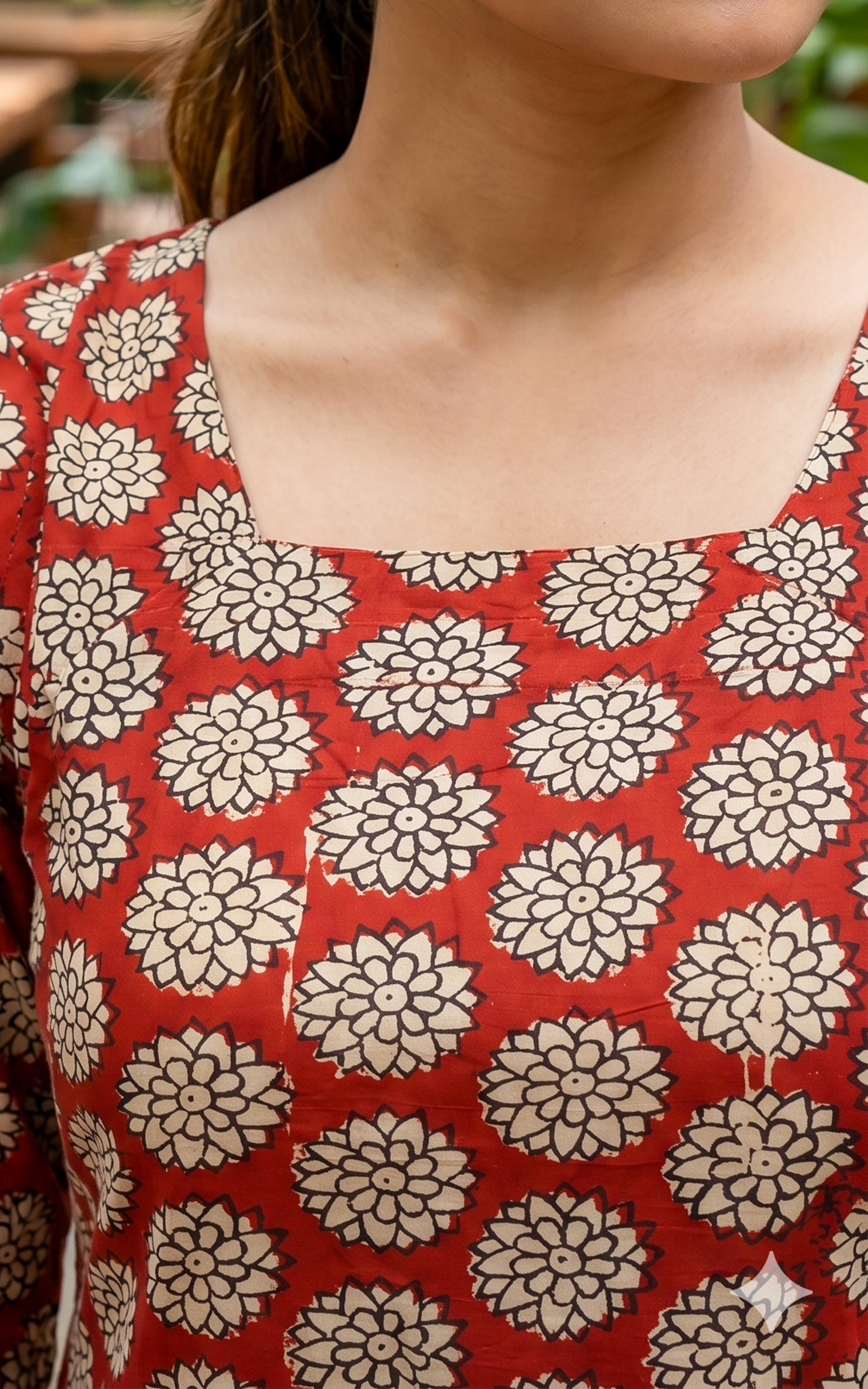 Instore – Handblock Printed Cotton Short Straight Cut Kurti for Women – Gathered Sleeves – Ethnic Wear