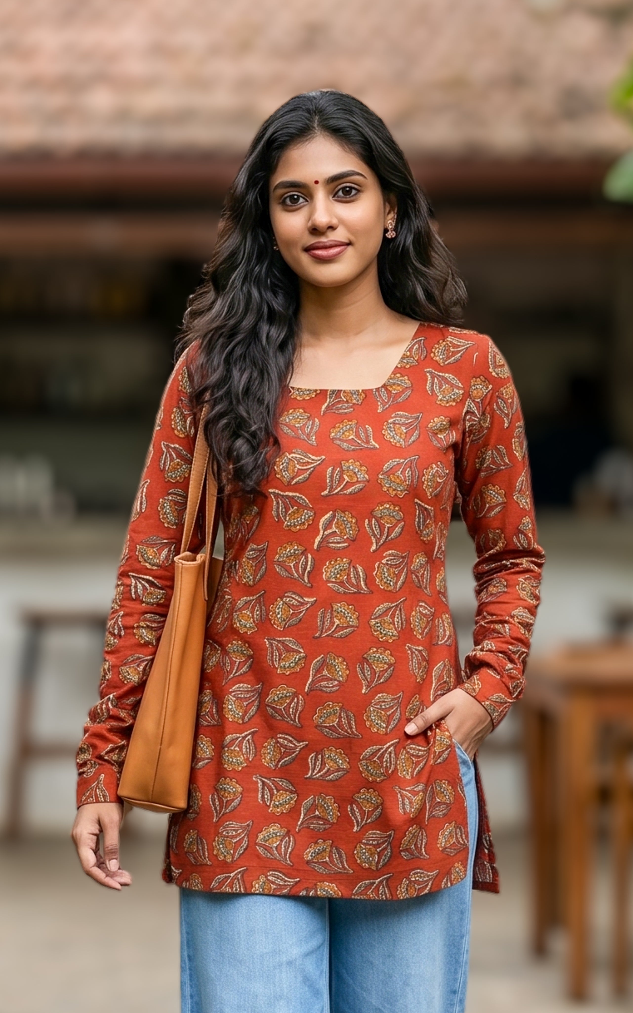 Handblock printed cotton short straight cut kurti for women

Short kurti with gathered sleeves

Cotton kurti with criss cross back design