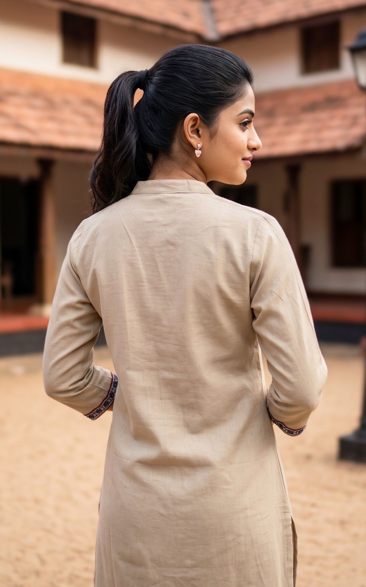 Beige Cotton Straight Cut Kurti for Women