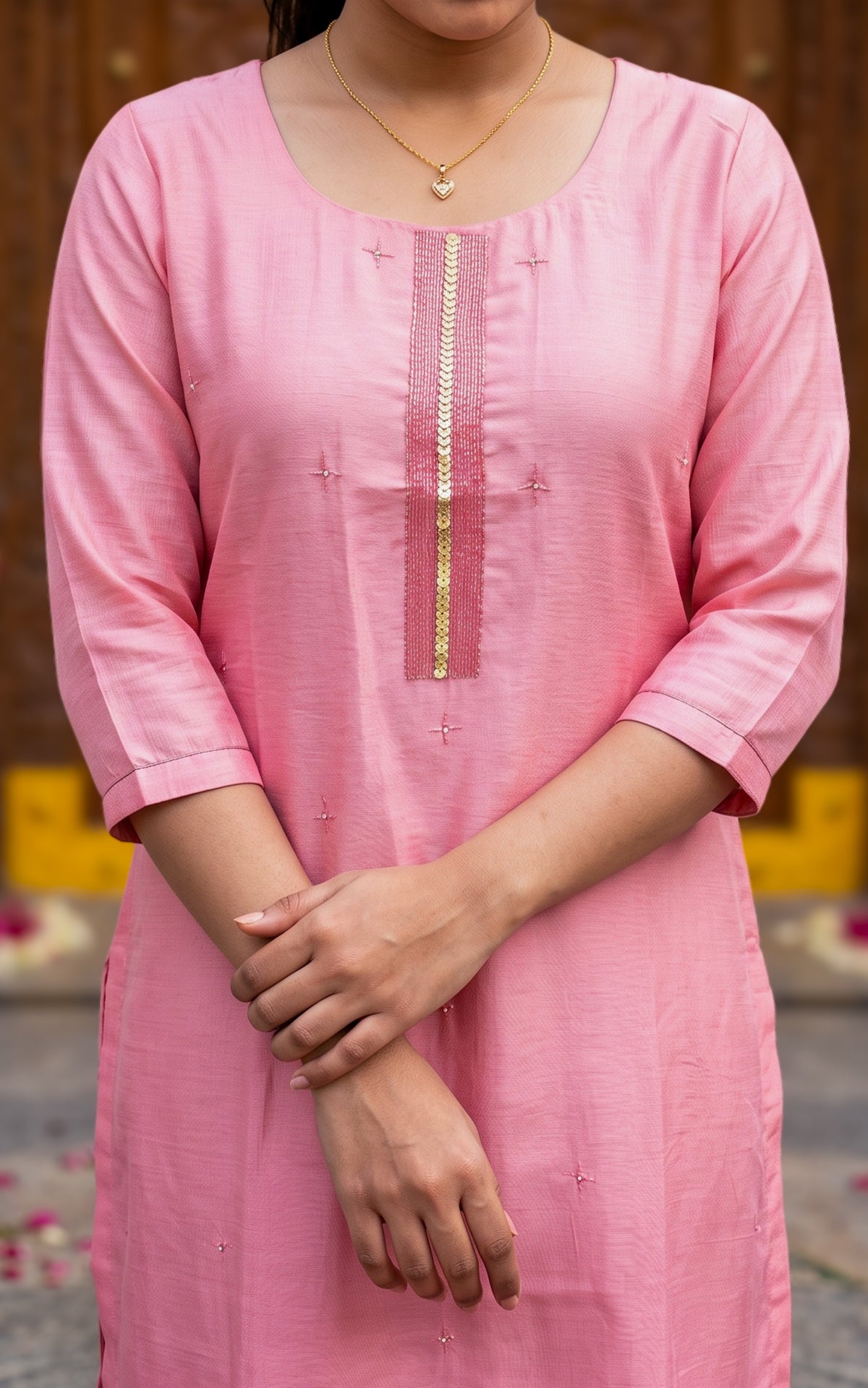 Baby Pink Art Silk Blend Office Wear Straight Cut Kurti for Women