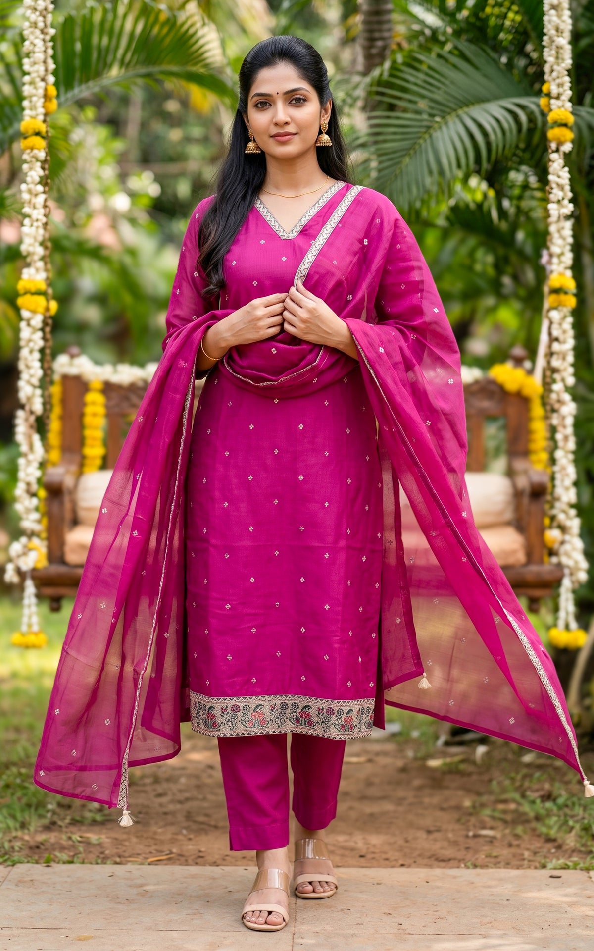 Nathira Magenta (Kurti+Pant+Dupatta)