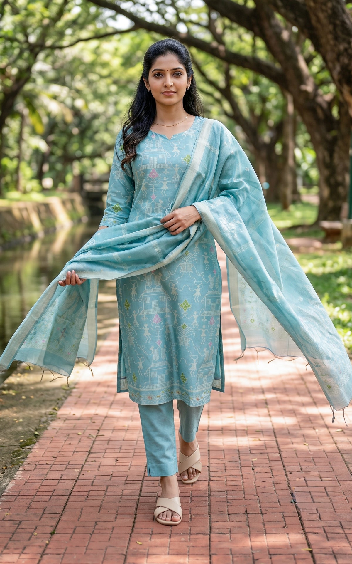 Farhana Pastel Blue (Kurti+Pant+Dupatta)