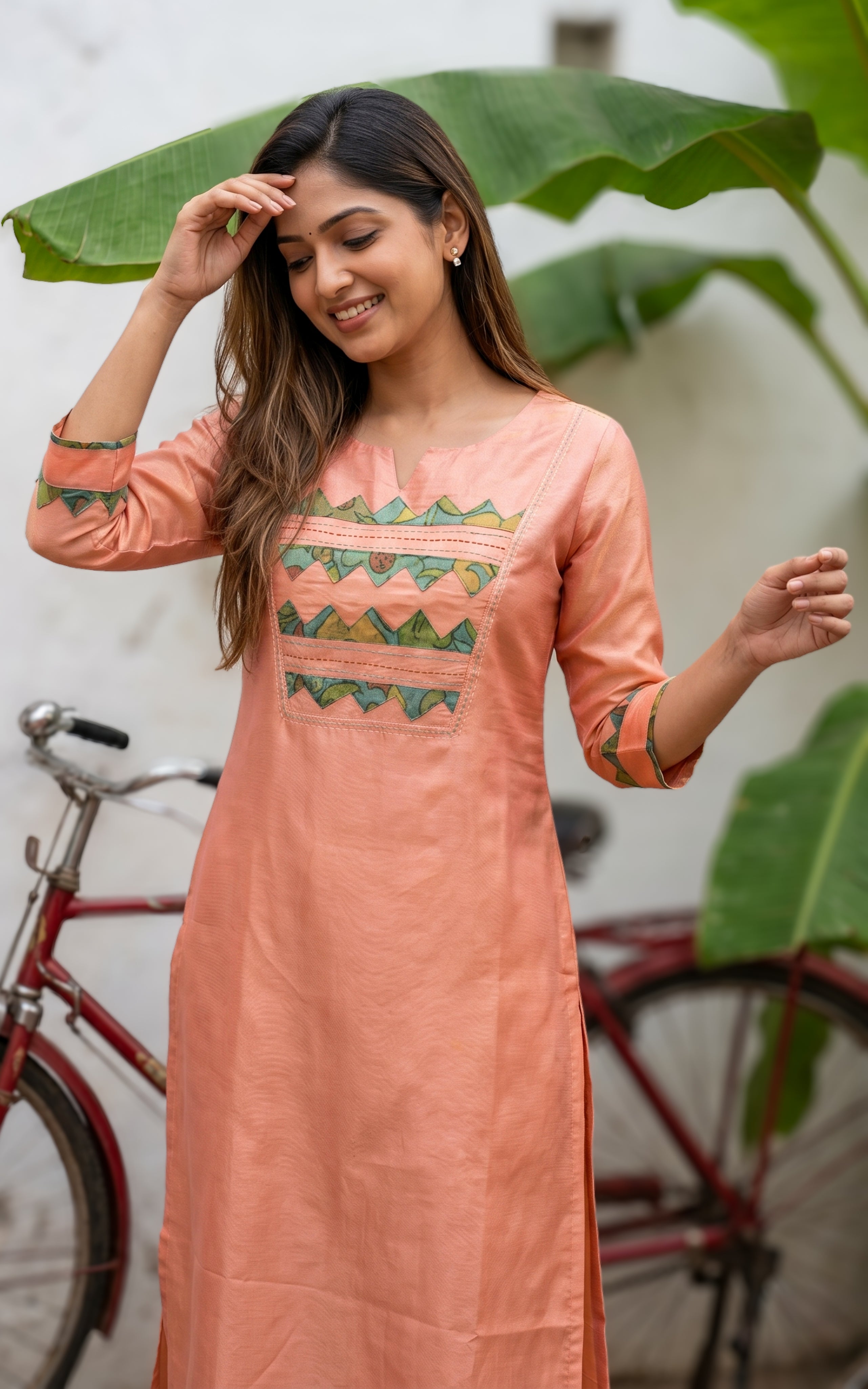 Dual Shade Dark Peach Silk Kurti With Side Slit Women