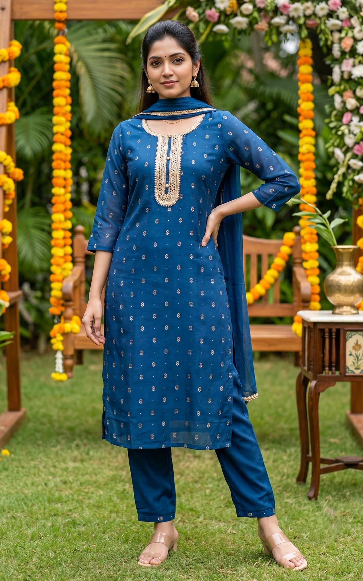 Paavai oli Blue (Kurti+Pant+Dupatta)