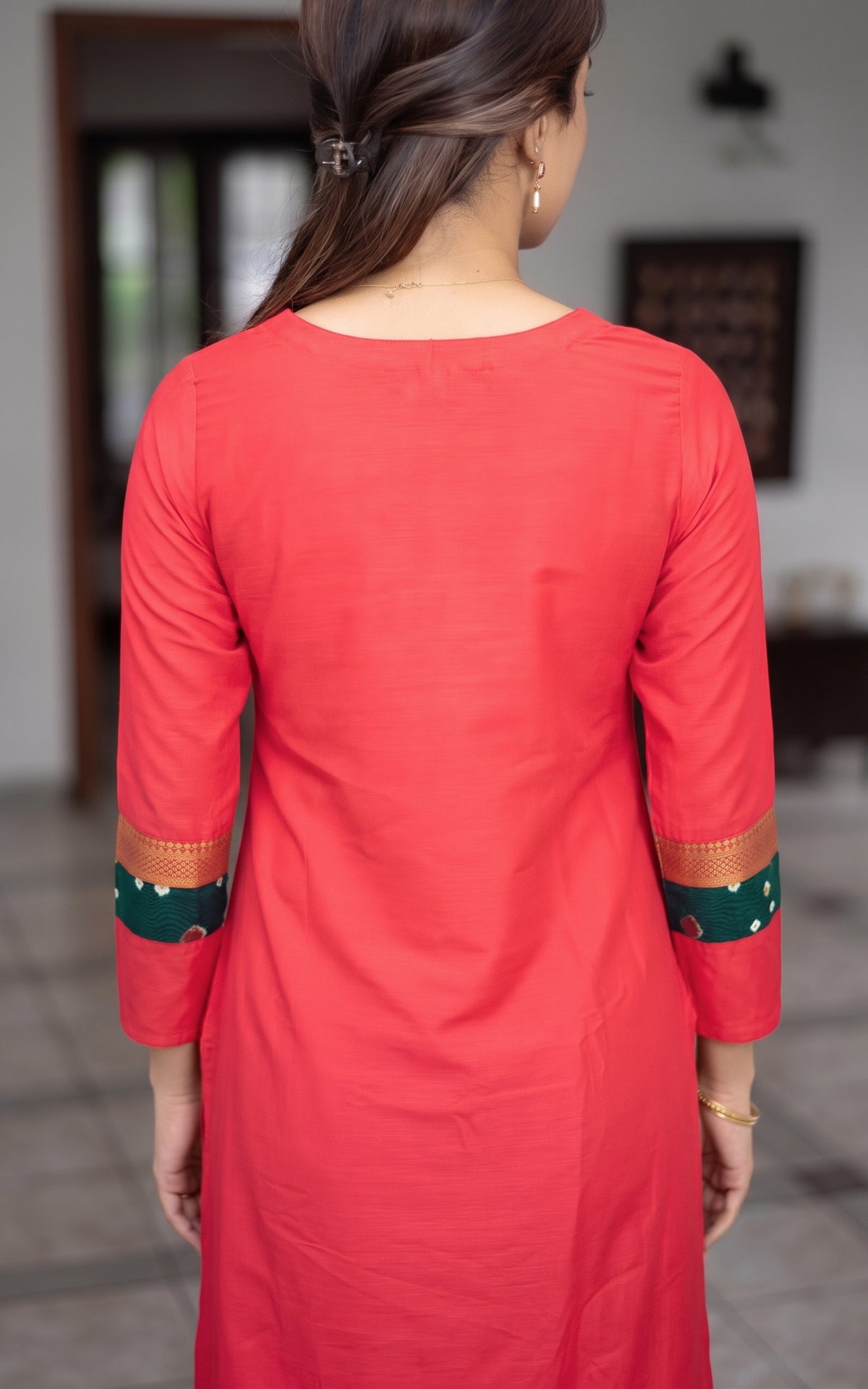 Pinkish Red Silk Cotton Office Wear Straight Cut Kurti for Women