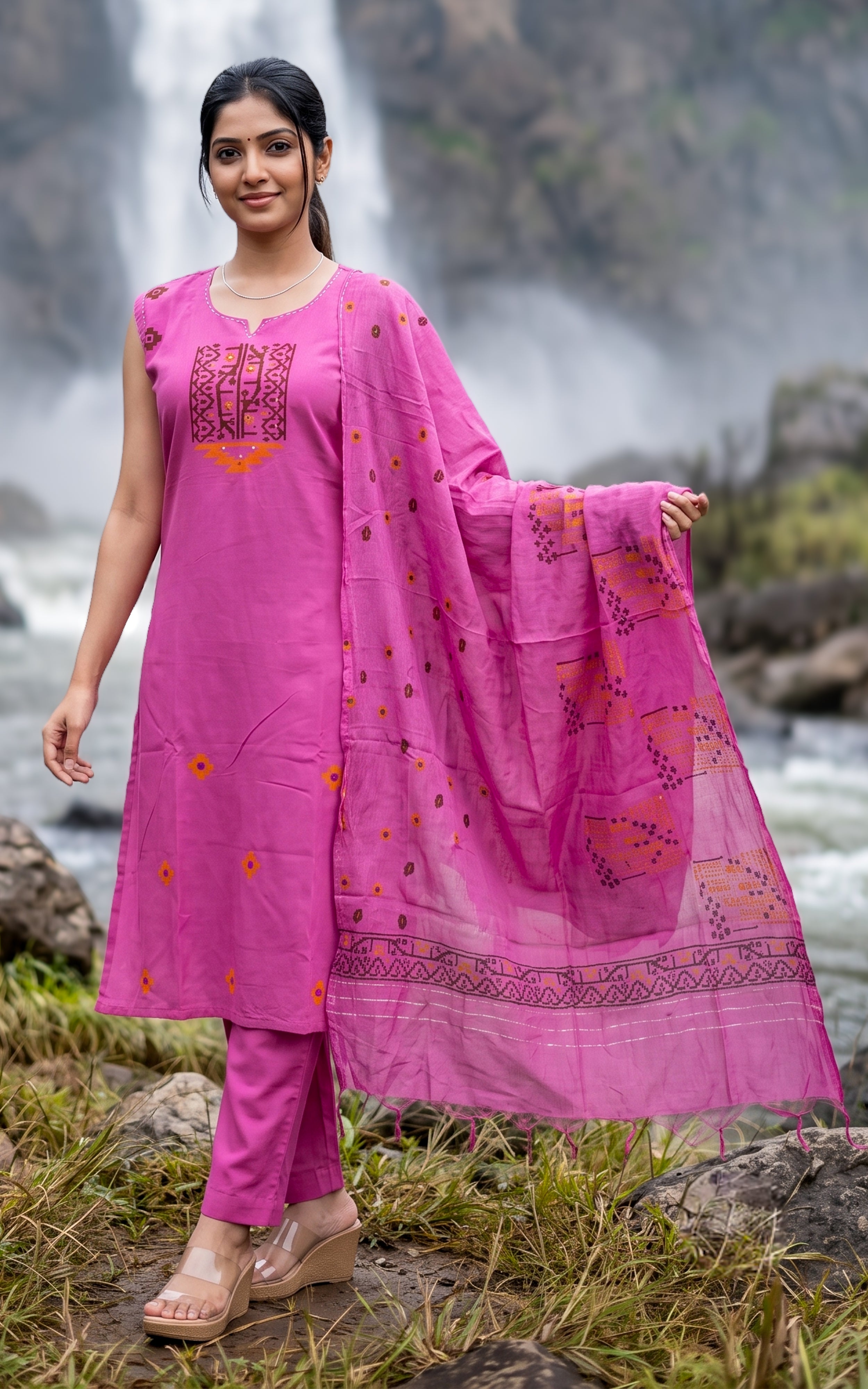 Shobana Pink (Kurti+Pant+Dupatta)