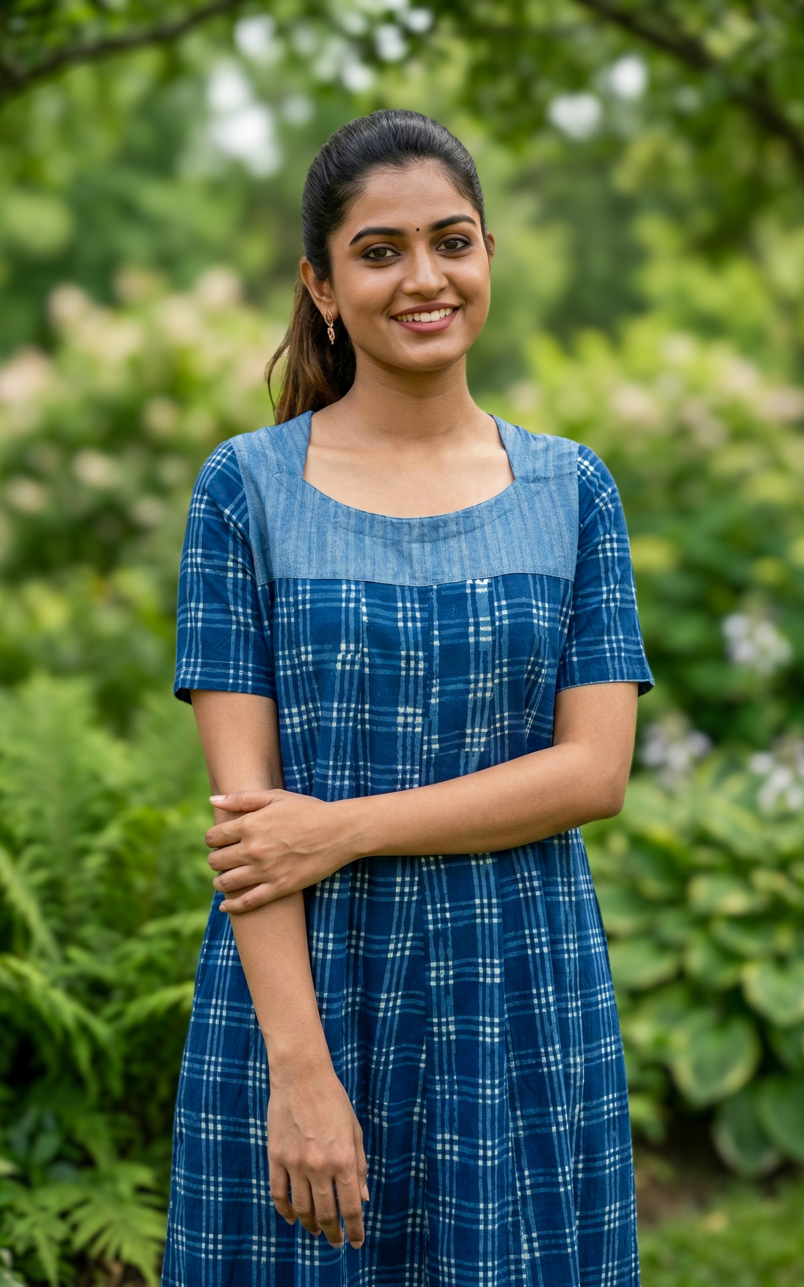Stylish Indigo Blue Cotton Anarkali Daily Wear