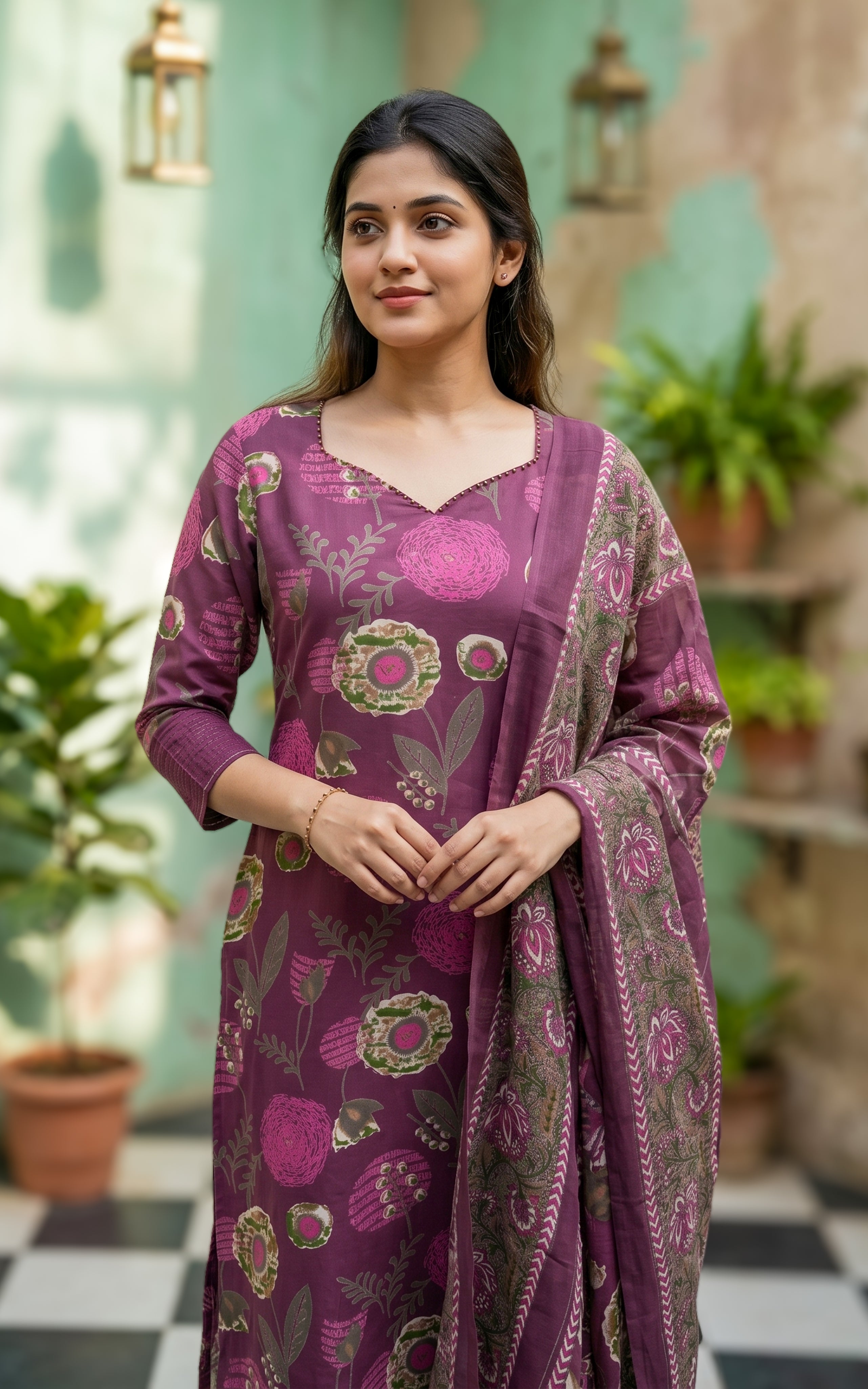 traditional cotton kurti with dupatta