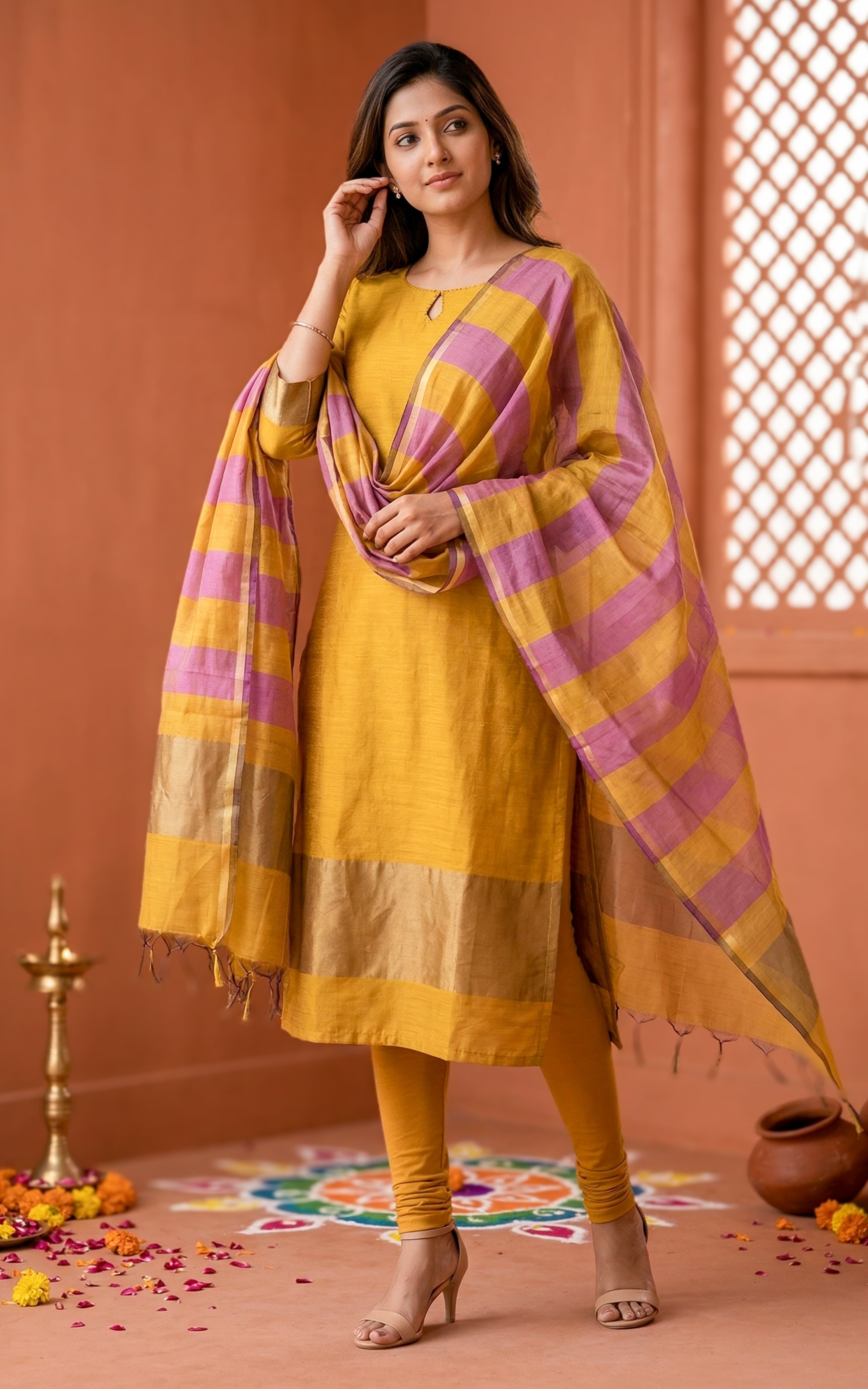Nilavazhagi Mustard (Kurti+Dupatta)