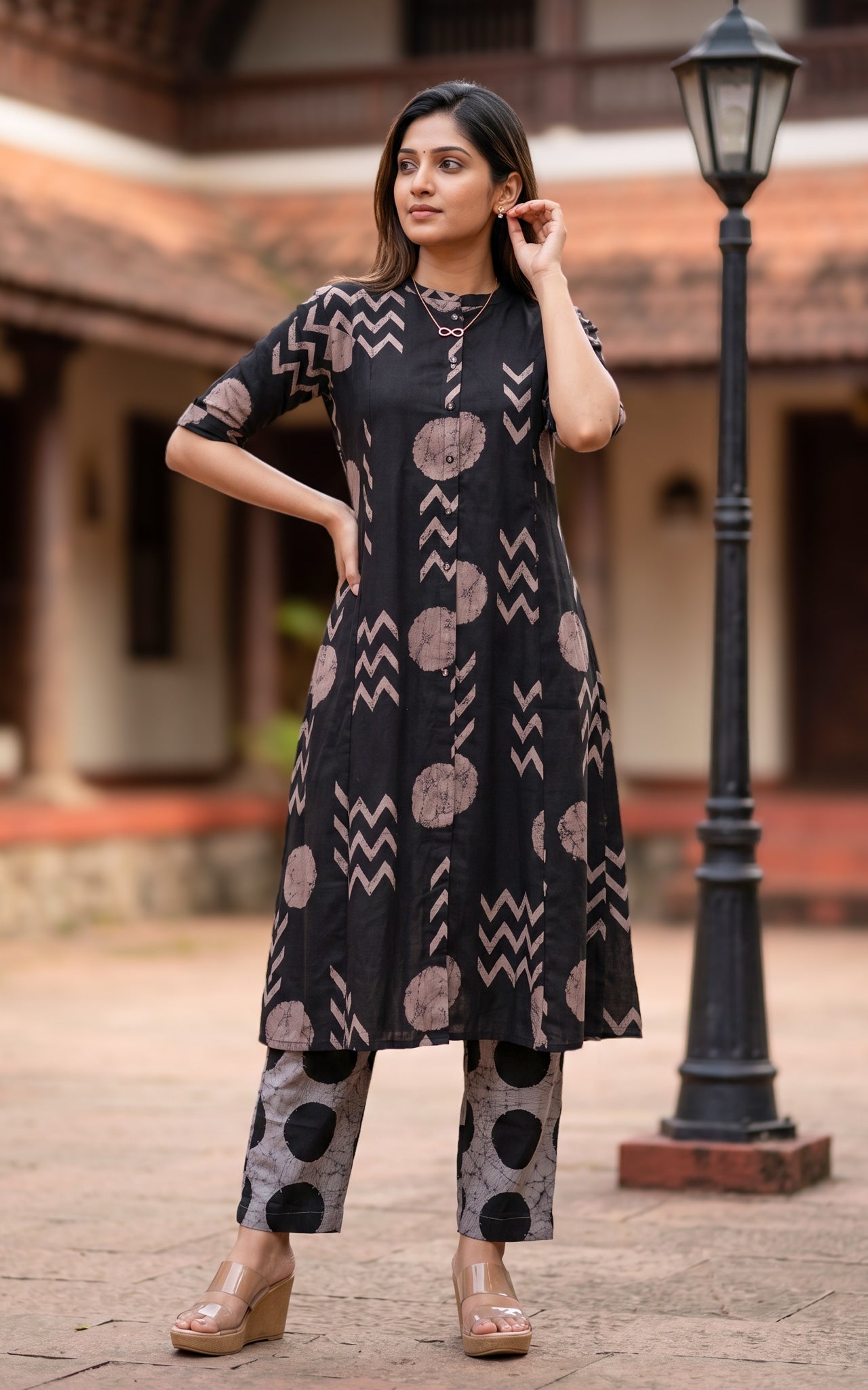 Black Cotton Flex Office Wear Kurti Set for Women