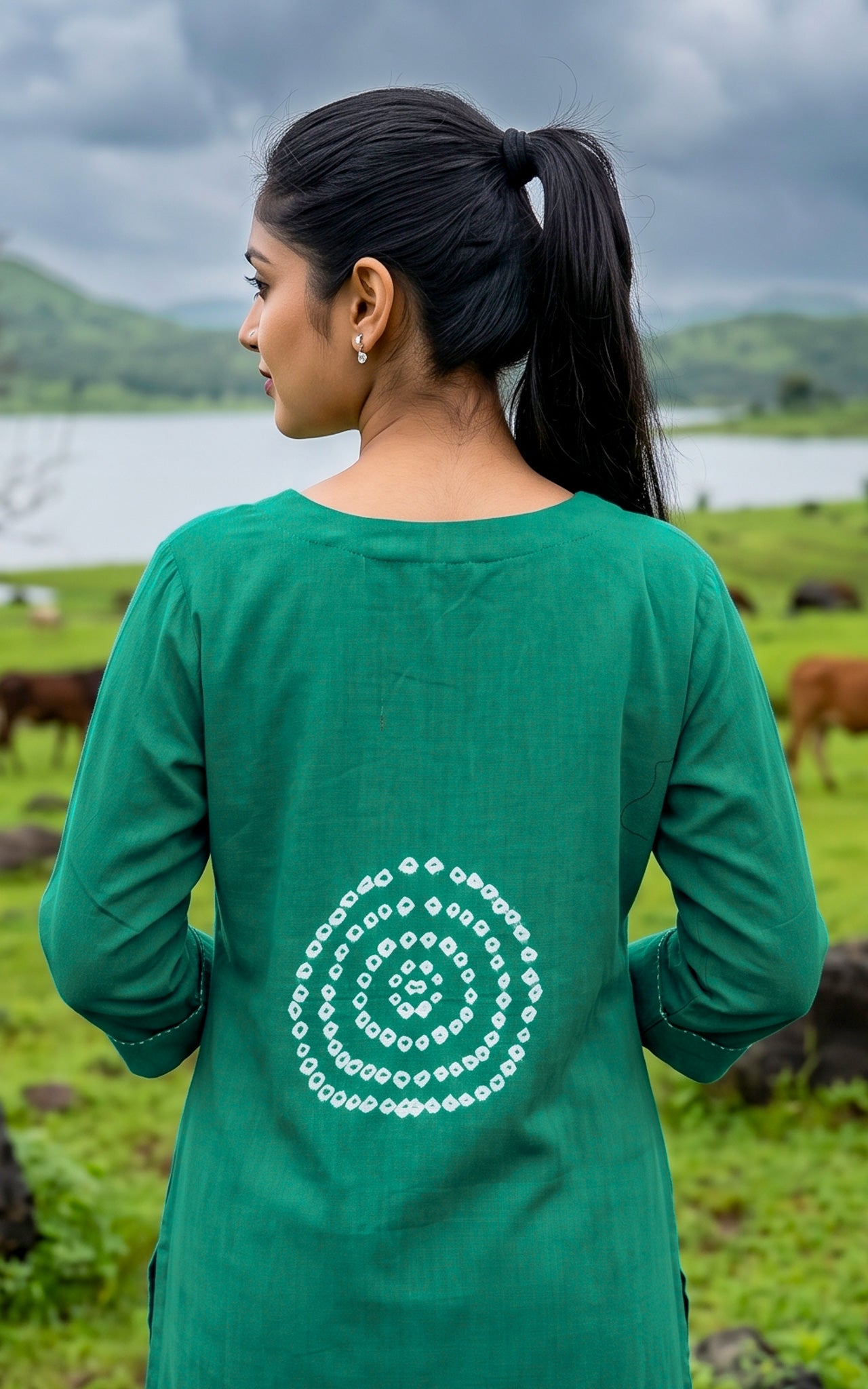 Rama Green and Brown Cotton Traditional Kurti Set for Women