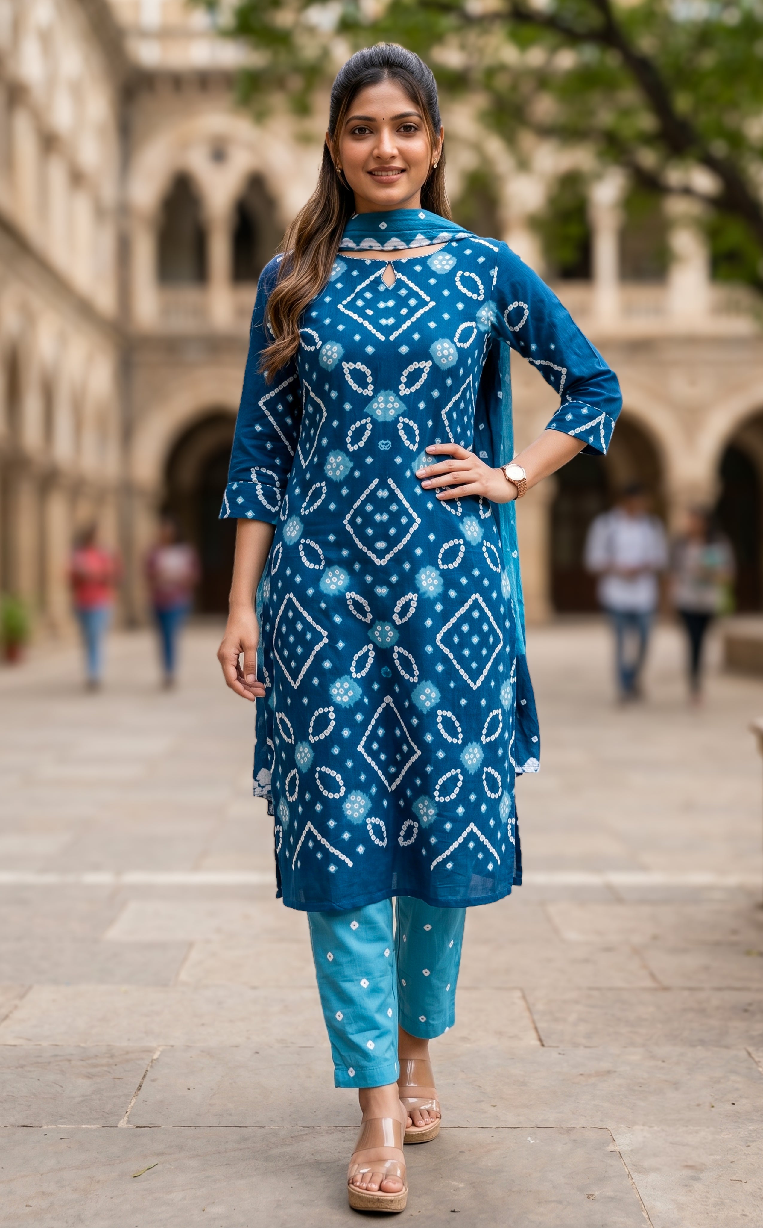 Rithushka Peacock Blue (Kurti+Pant+Dupatta)