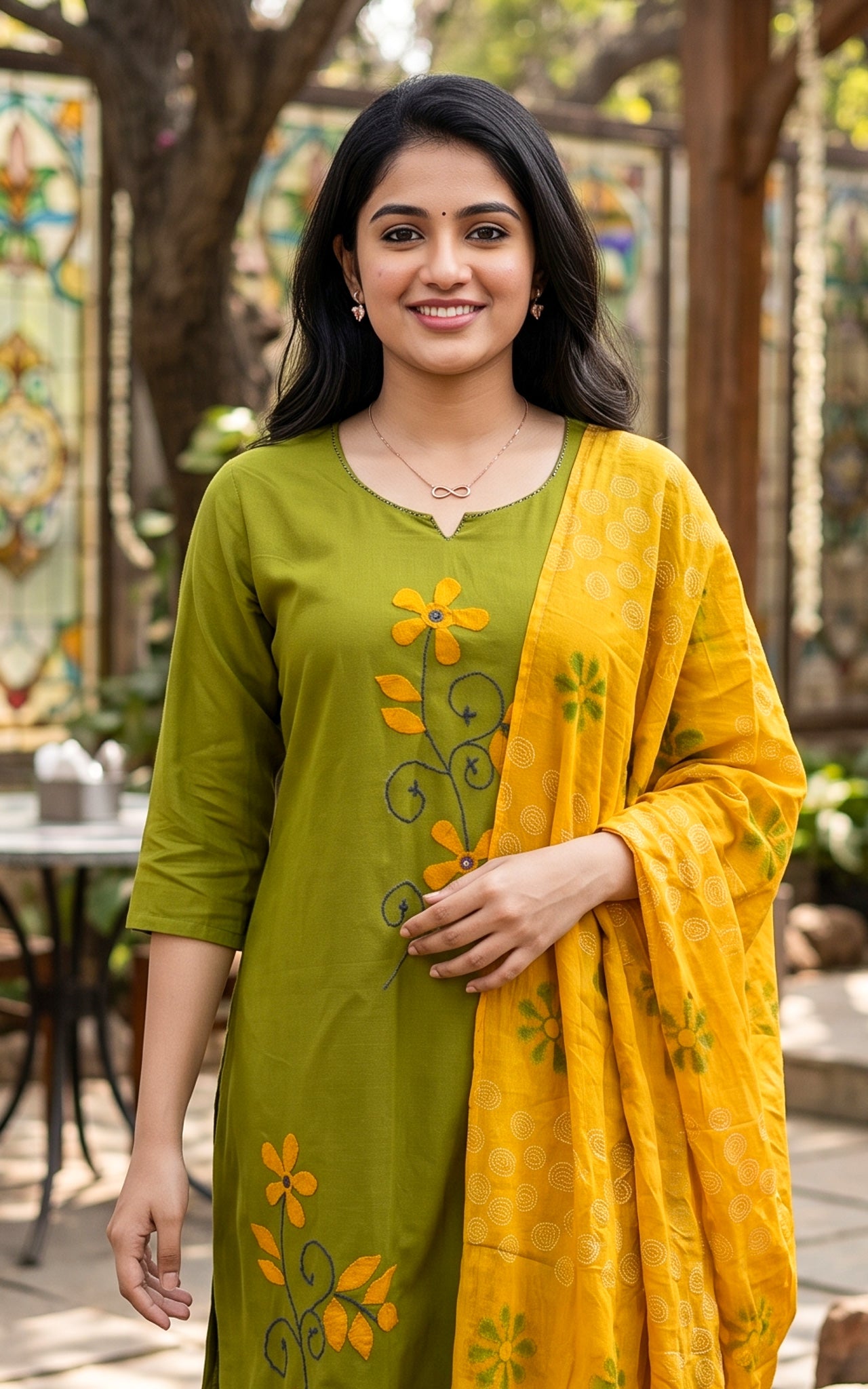 Mehandi Green Cotton Kurti Set for Women