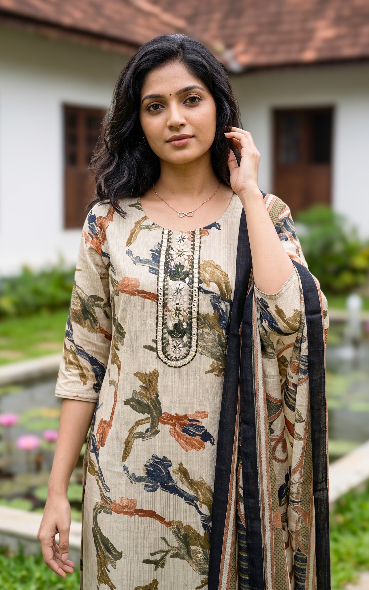 Cement Color Art Silk Office Wear Kurti Set for Women