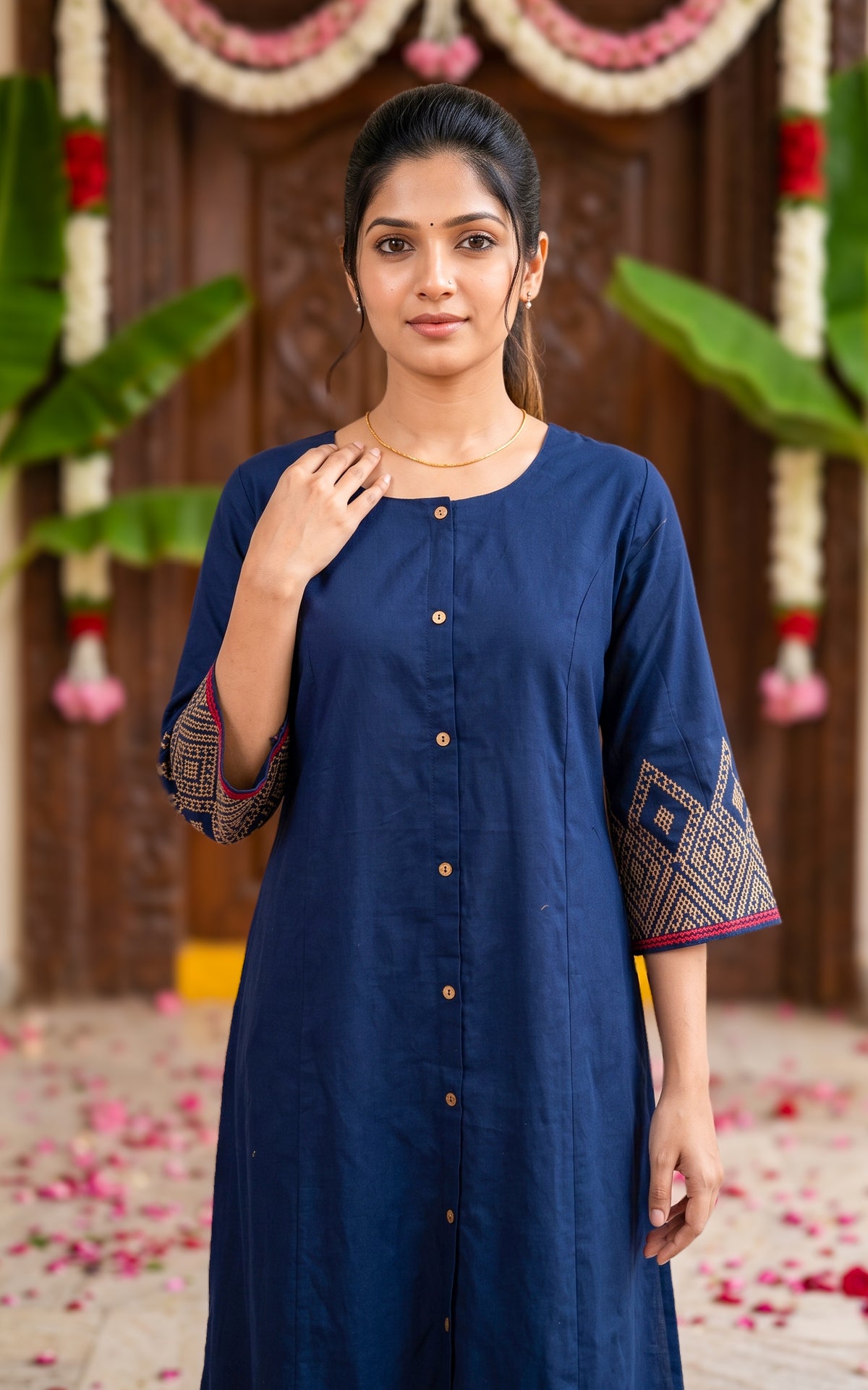 Navy Blue Cotton Traditional Kurti Set for Women