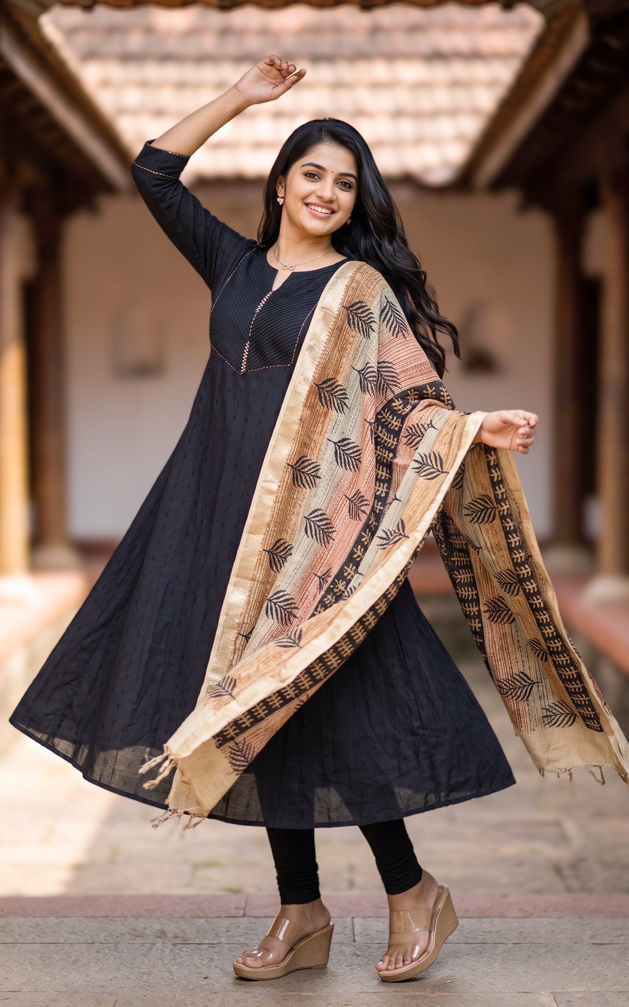 Black Art Silk Kurti Dupatta for Women