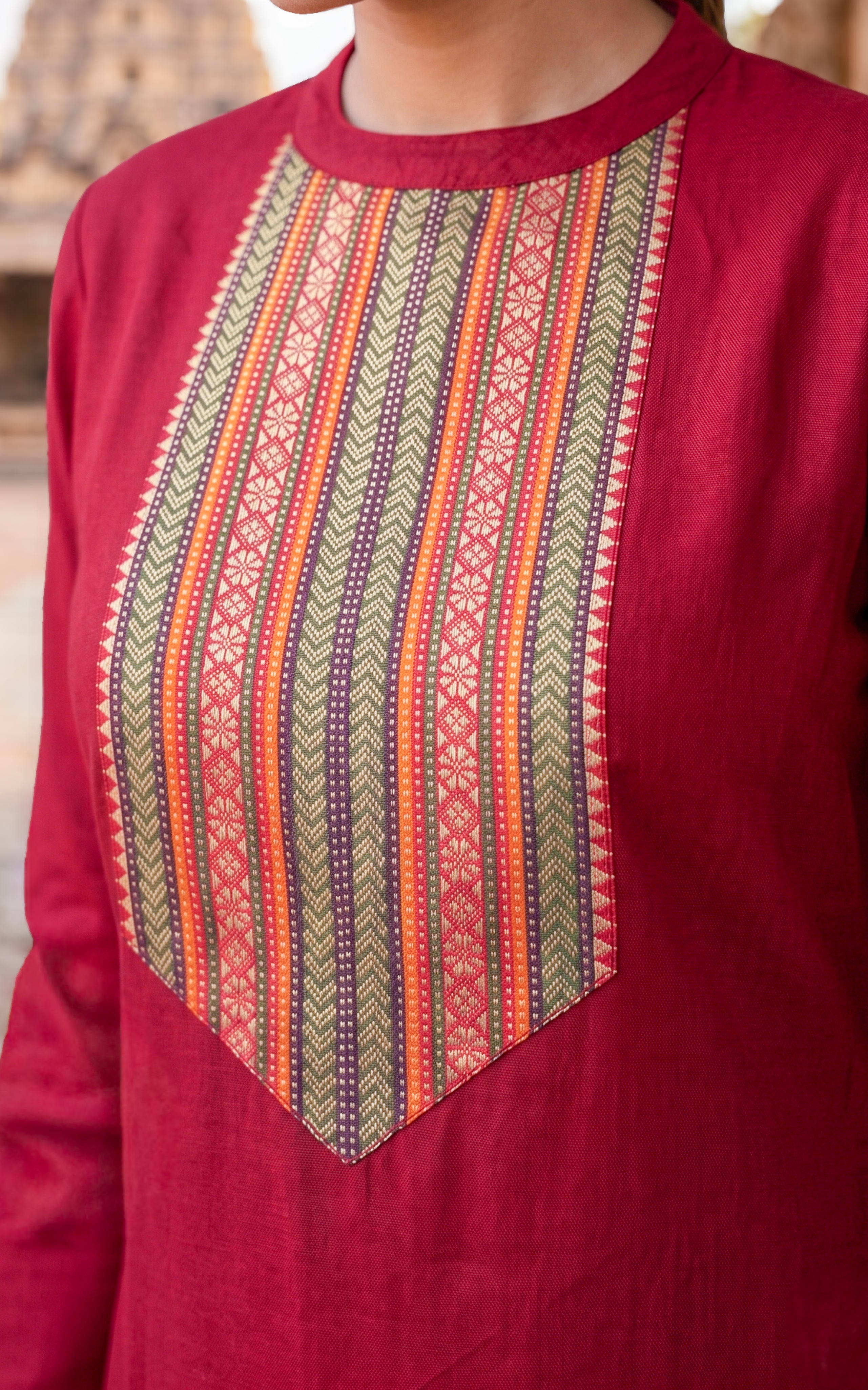 Silk cotton kurti with turtle neck for women